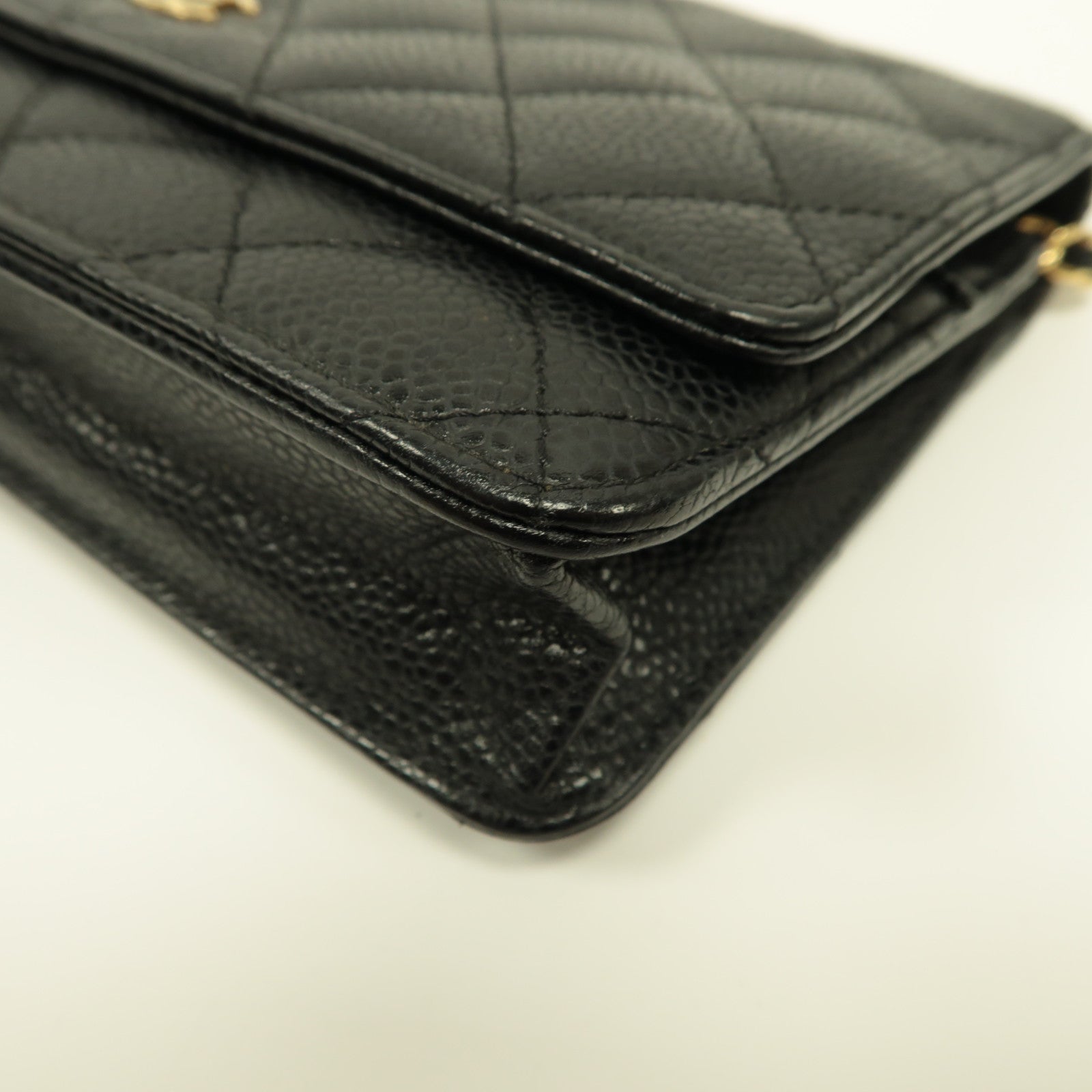 CHANEL 【激減優惠】菱格Caviar皮革Wallet On Chain金扣鏈帶肩背袋黑色