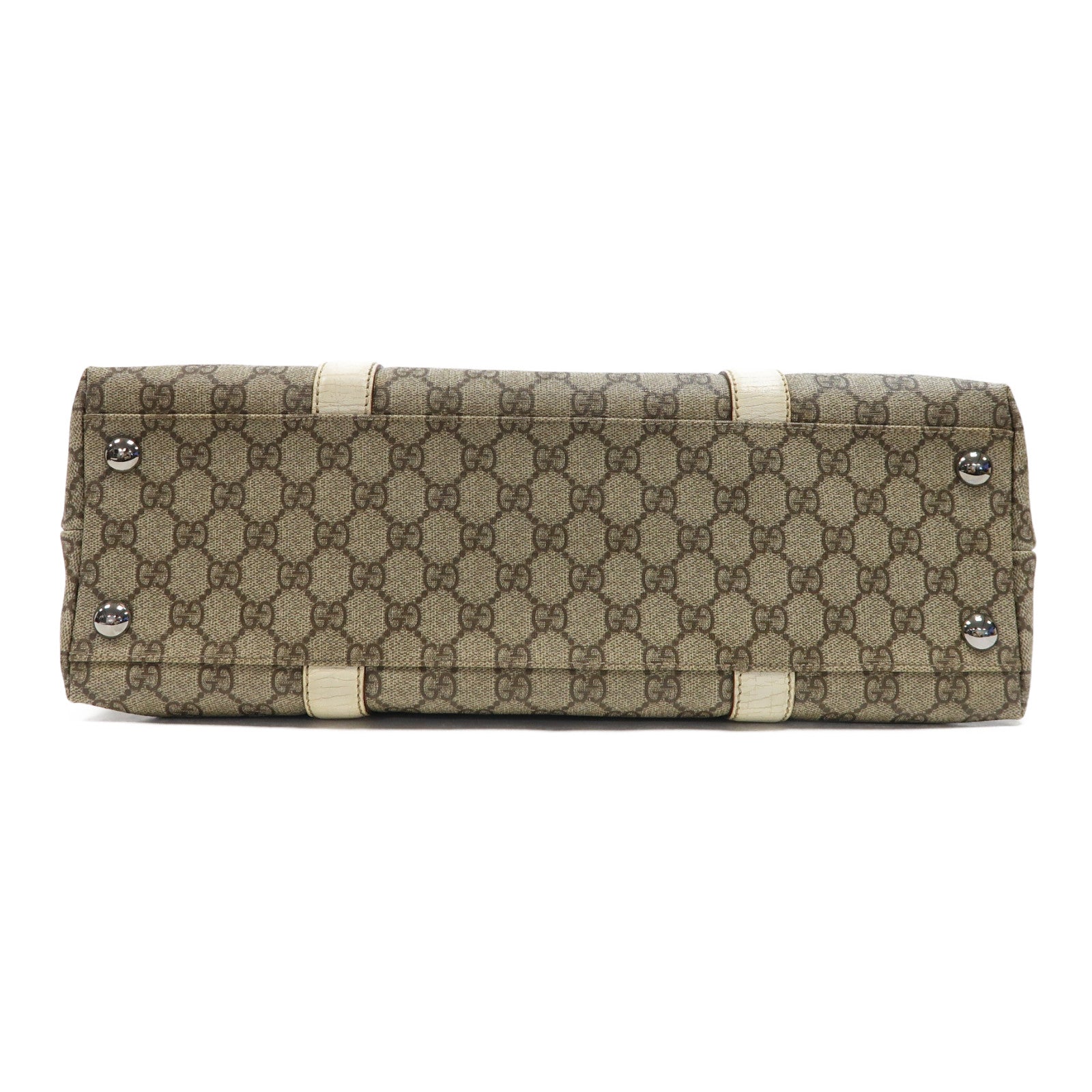 GUCCI 塗層帆布Tote Bag銀扣肩背袋啡色/白色