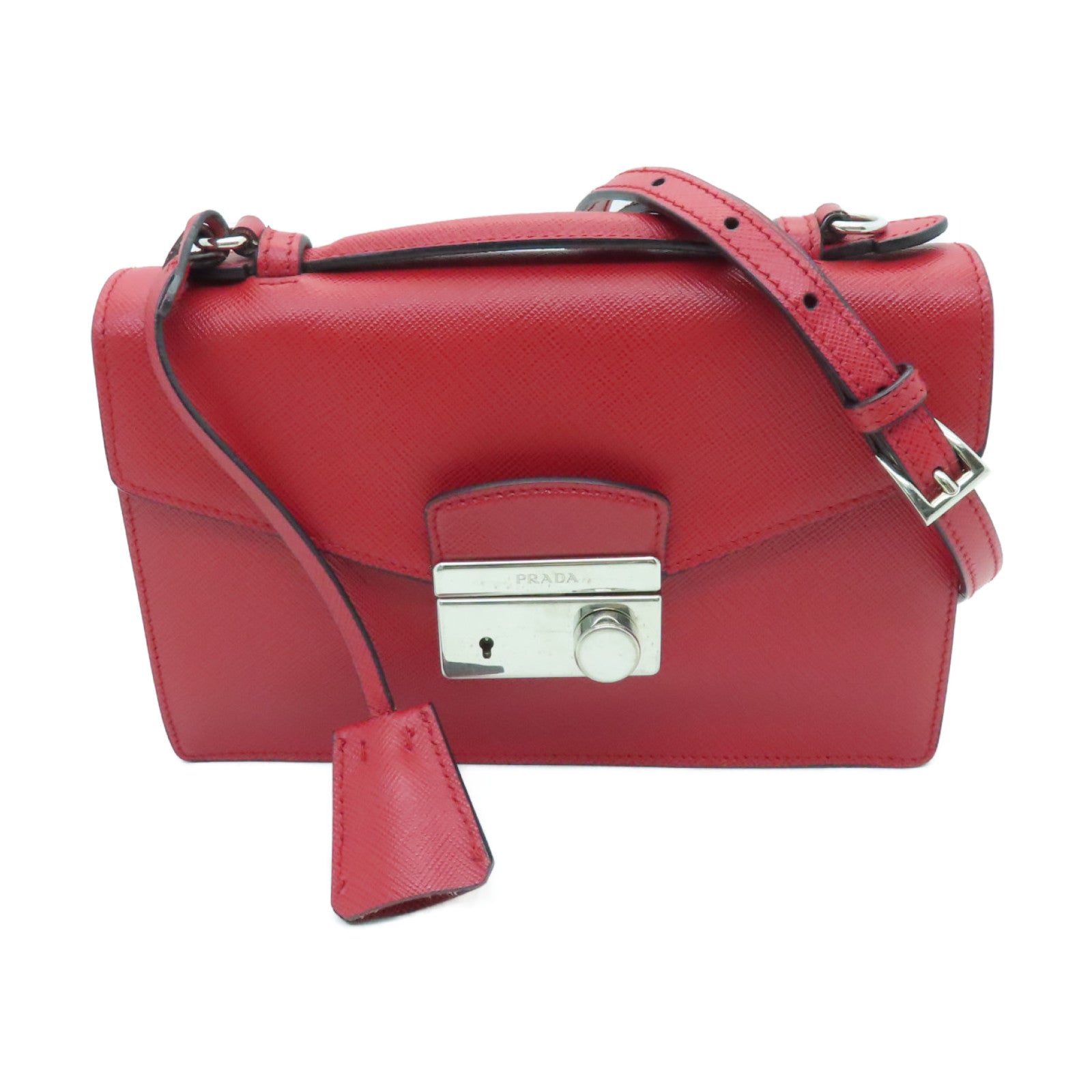 PRADA cowhide leather Shoulder Bag silver buckle handle shoulder bag red