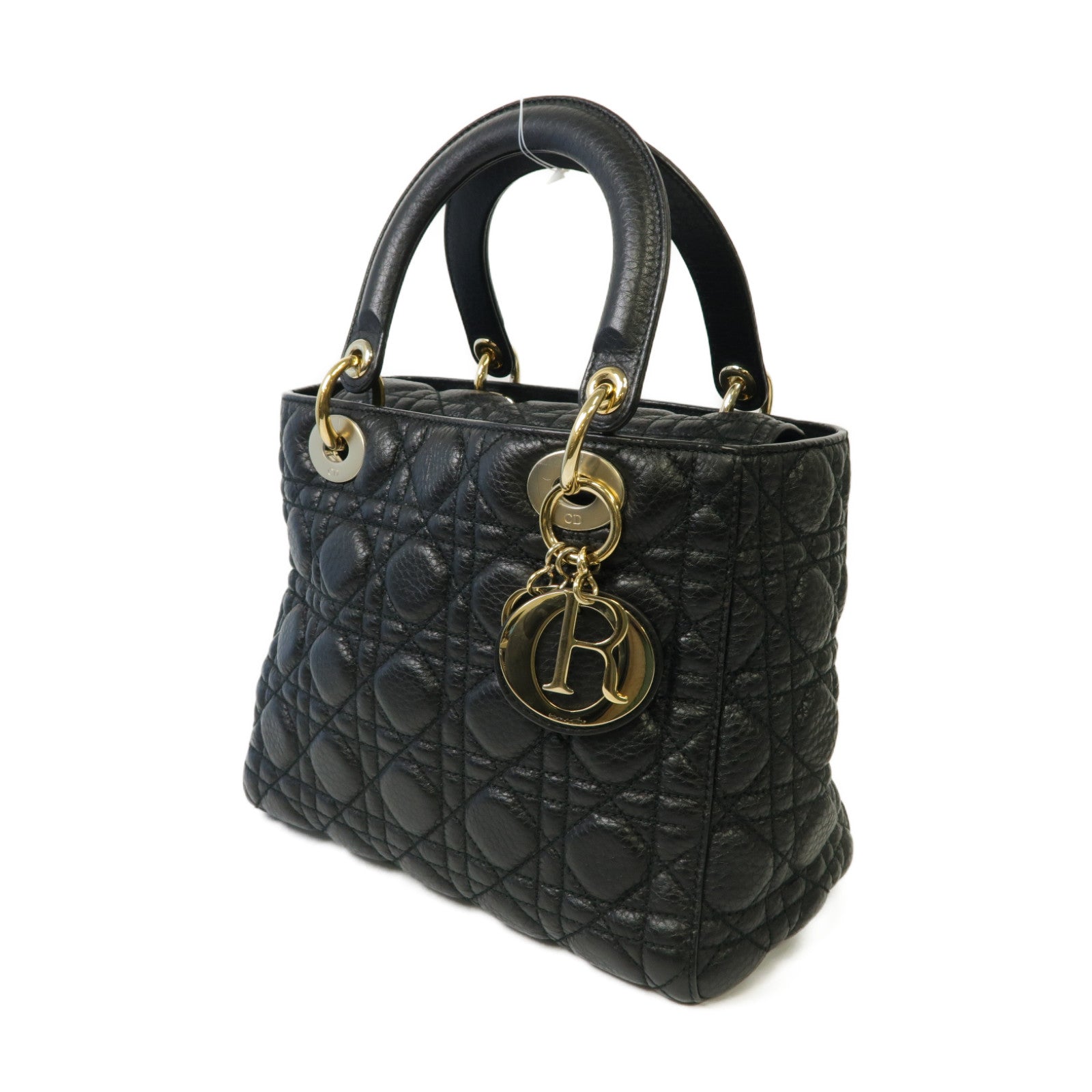 Dior 牛皮皮革Lady Dior金扣手挽肩背兩用袋黒色