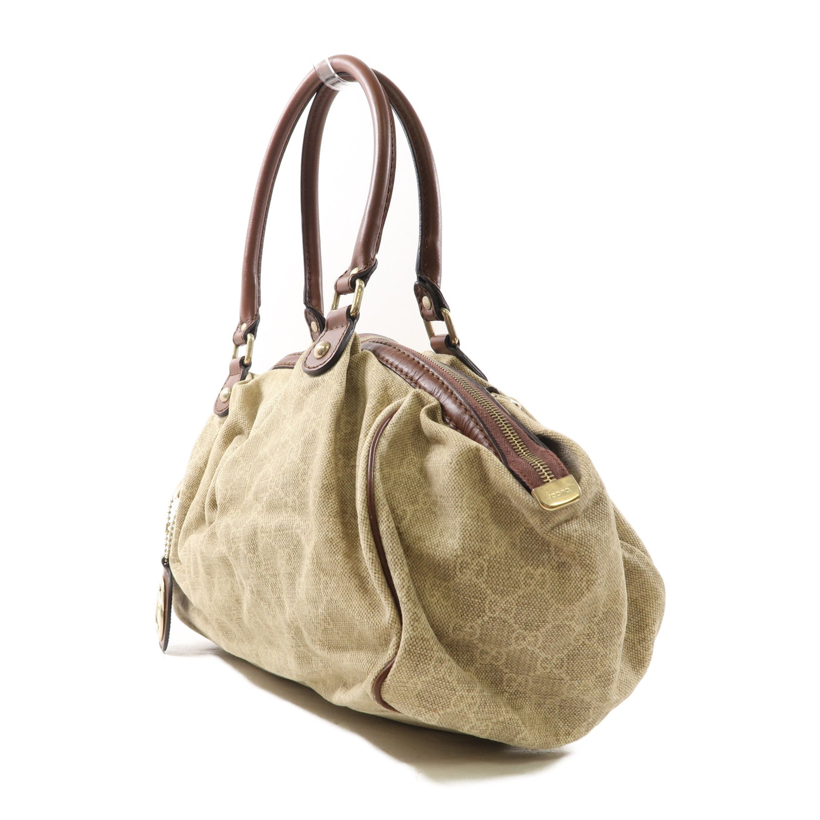 GUCCI 帆布Sukey Hobo金扣手挽肩背兩用袋棕色
