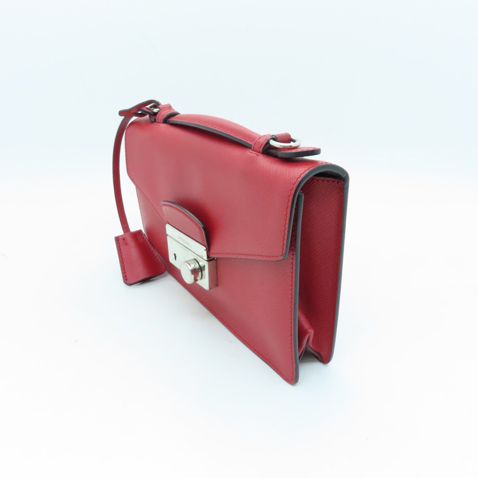 PRADA cowhide leather Shoulder Bag silver buckle handle shoulder bag red