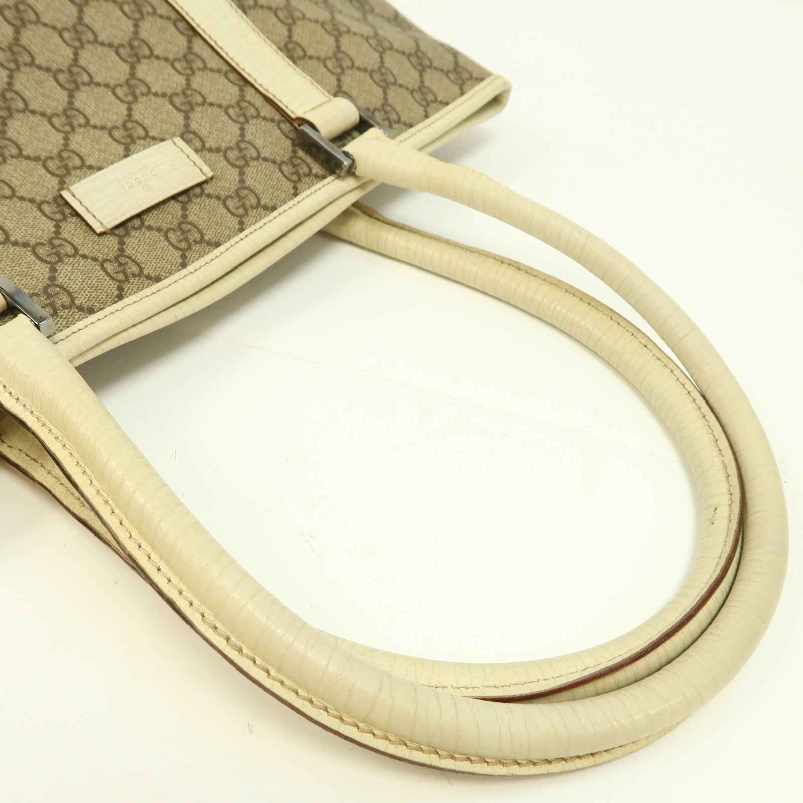 GUCCI 塗層帆布Tote Bag銀扣肩背袋啡色/白色