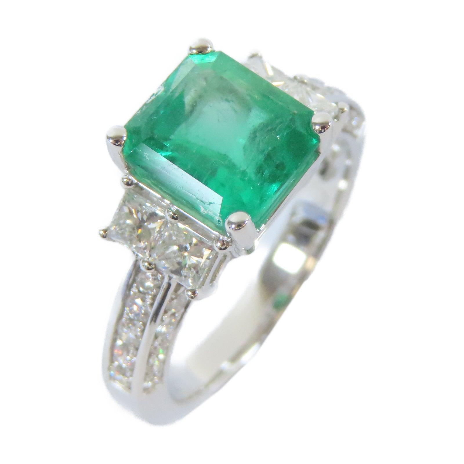 JEWELRY 【激減優惠】PT950白金Ring2.40ct綠寶石/0.80ct鑽石戒指US#6