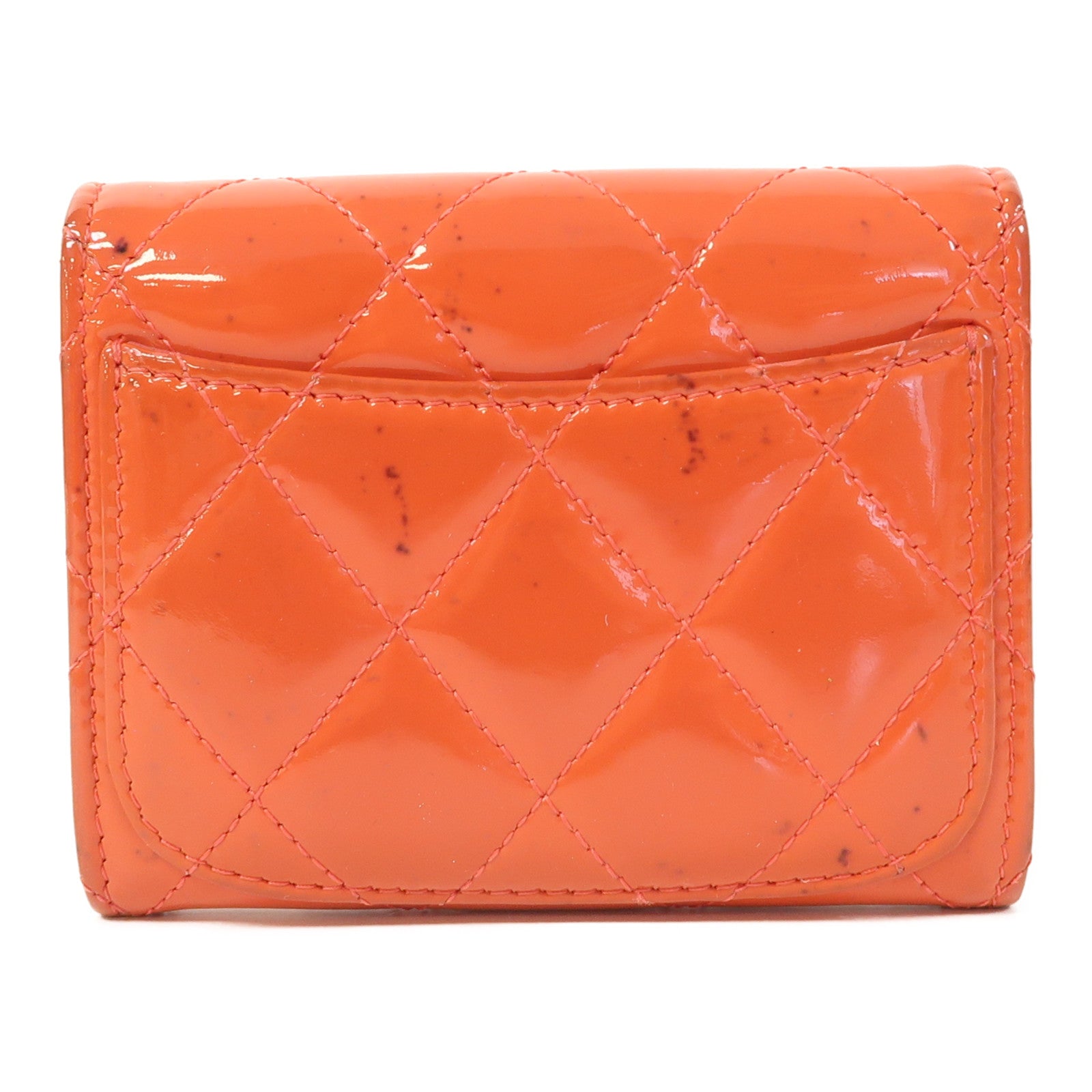CHANEL 【激減優惠】菱格漆皮皮革Wallet銀扣錢包橙色