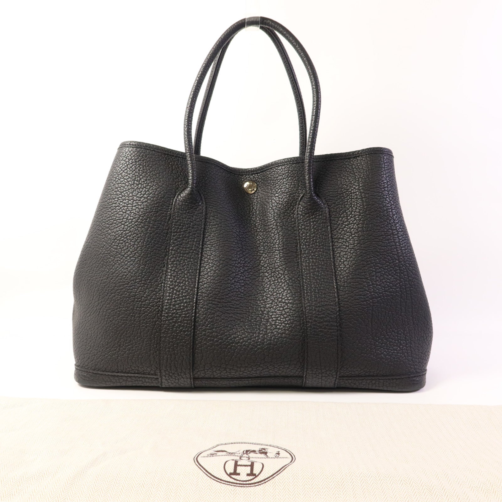 HERMES Negonda皮革Garden Party PM銀扣手挽袋Noir