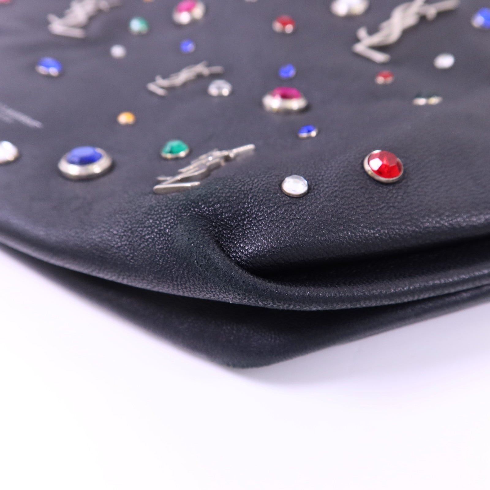 SAINT LAURENT 羊皮皮革Gem Stud Embellished Teddy銀扣鏈帶肩背袋