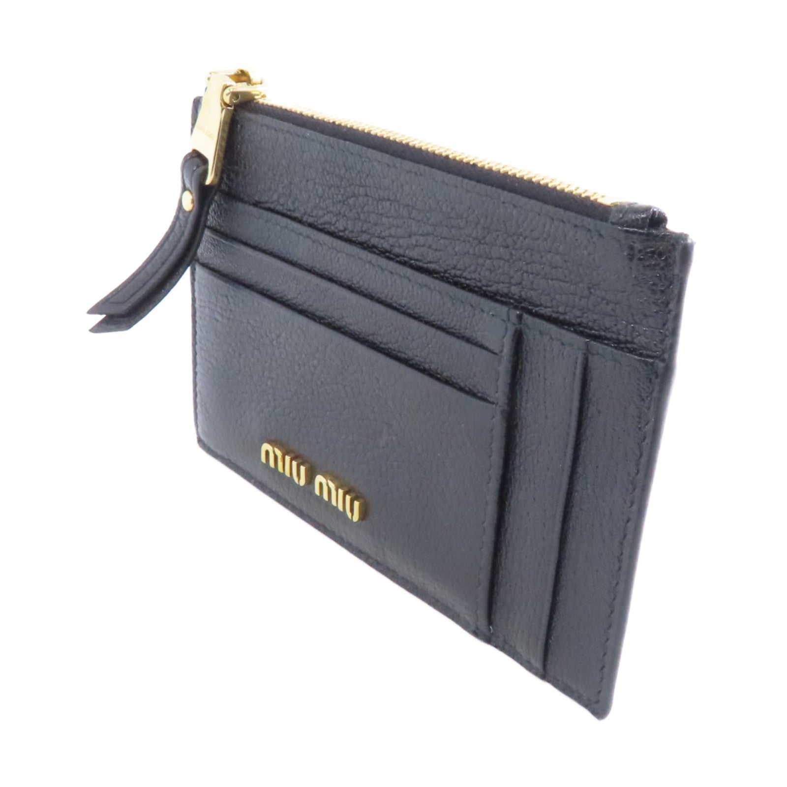 Miu Miu 牛皮皮革Card Case金扣卡片套黑色