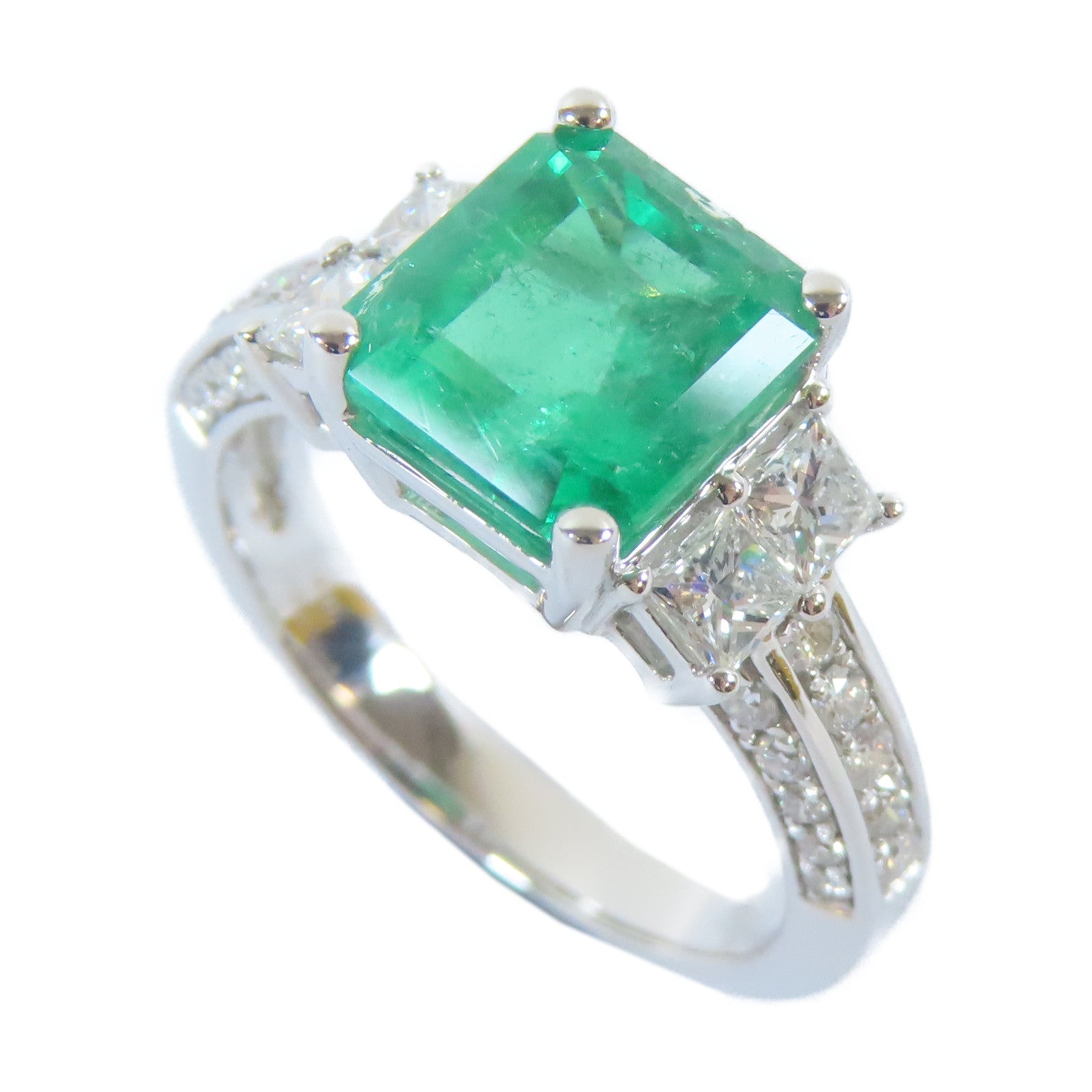 JEWELRY 【激減優惠】PT950白金Ring2.40ct綠寶石/0.80ct鑽石戒指US#6