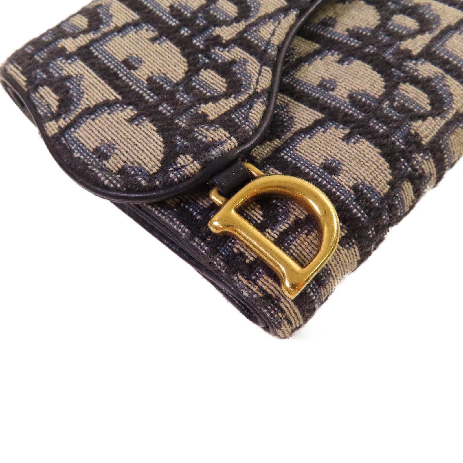 Dior Oblique帆布Short Wallet金扣短錢包藍色