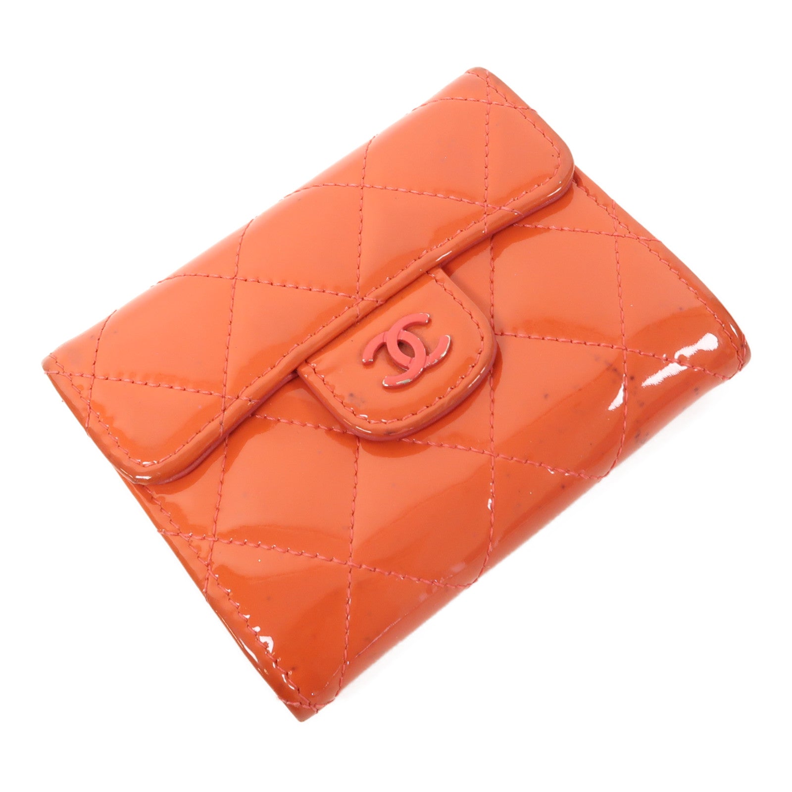 CHANEL 【激減優惠】菱格漆皮皮革Wallet銀扣錢包橙色