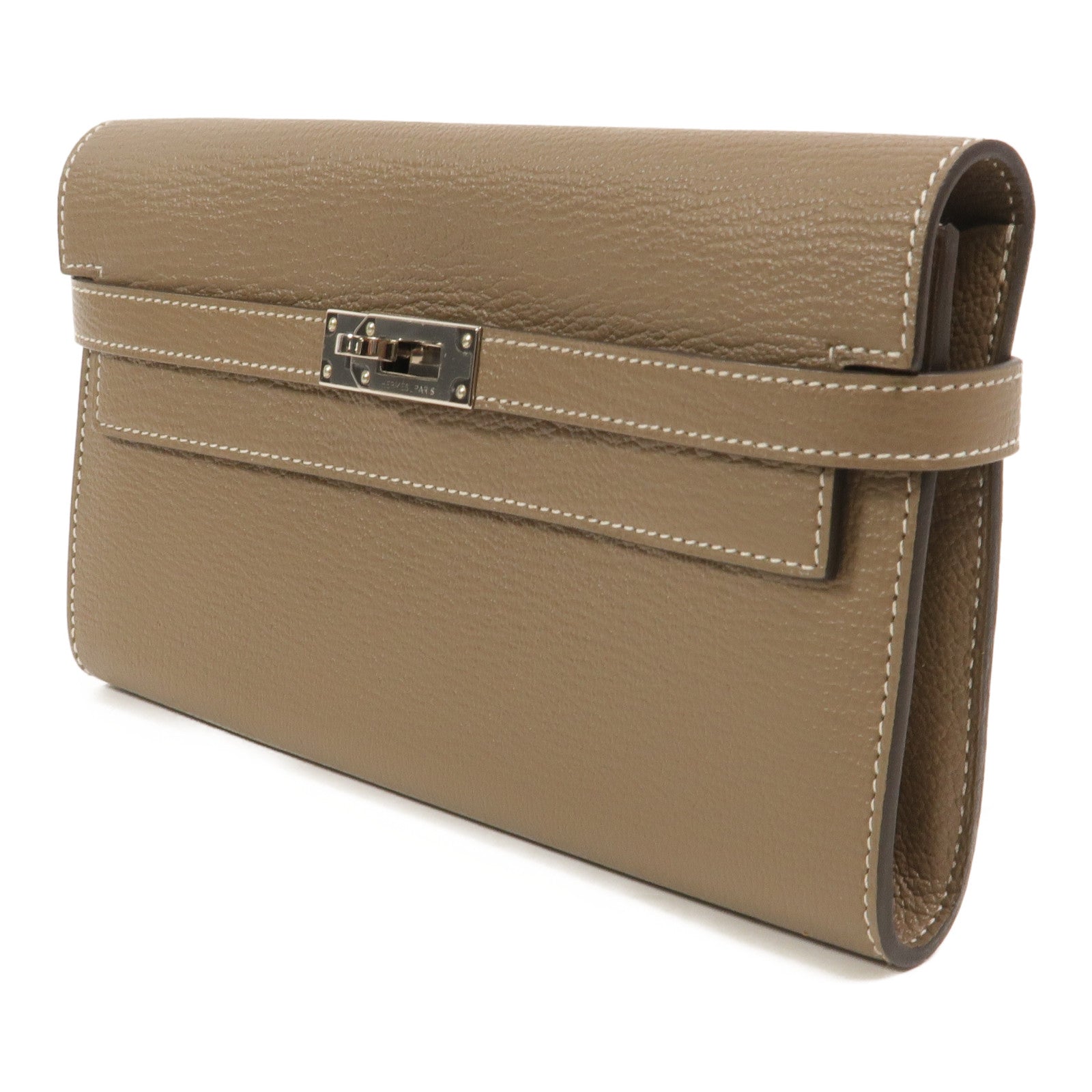HERMES Chevre皮革Kelly Wallet長錢包Etoupe