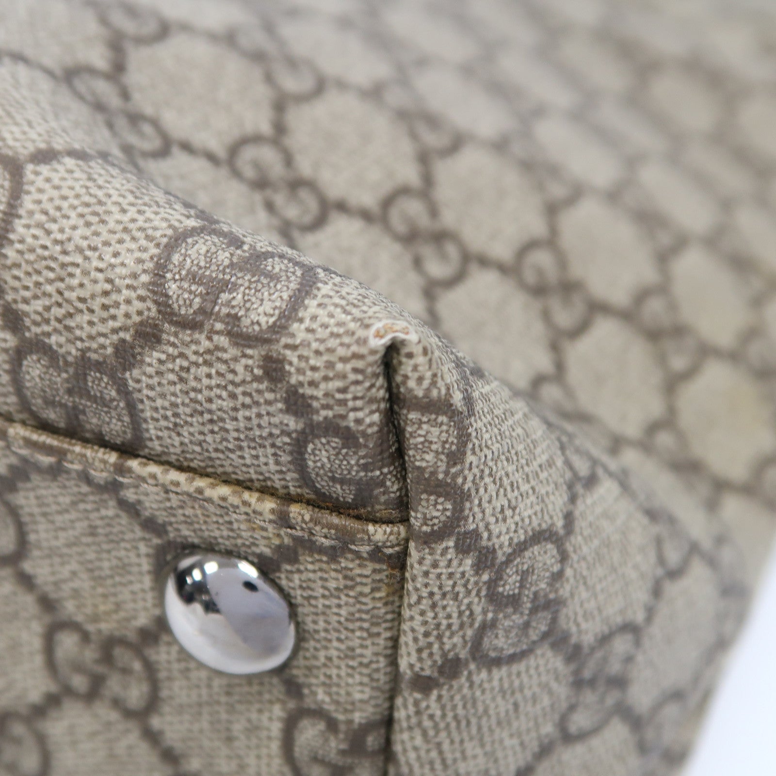 GUCCI 塗層帆布Tote Bag銀扣肩背袋啡色/白色