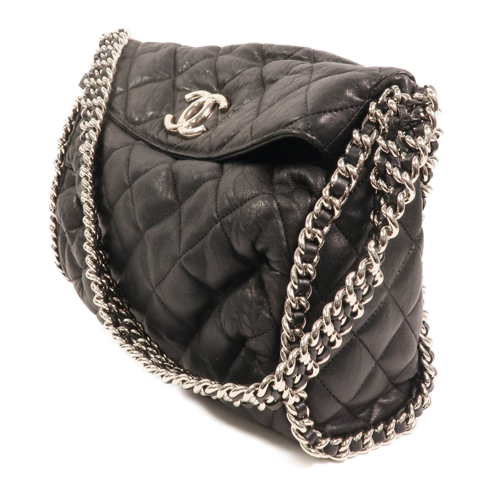 CHANEL 牛皮皮革Chain Around Hobo Bag銀扣鏈帶肩背袋