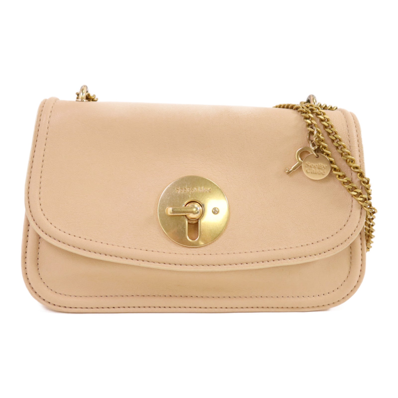 SEE BY CHLOE 牛皮皮革Chain Shoulder金扣鏈帶肩背袋