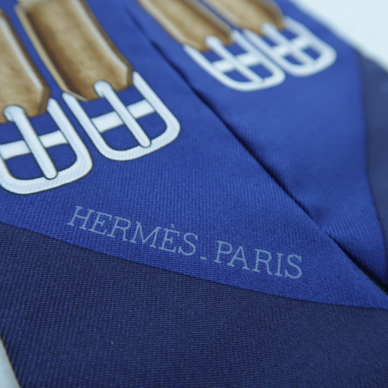 HERMES 【激減優惠】絲質Twilly絲巾深藍色/啡色/金色