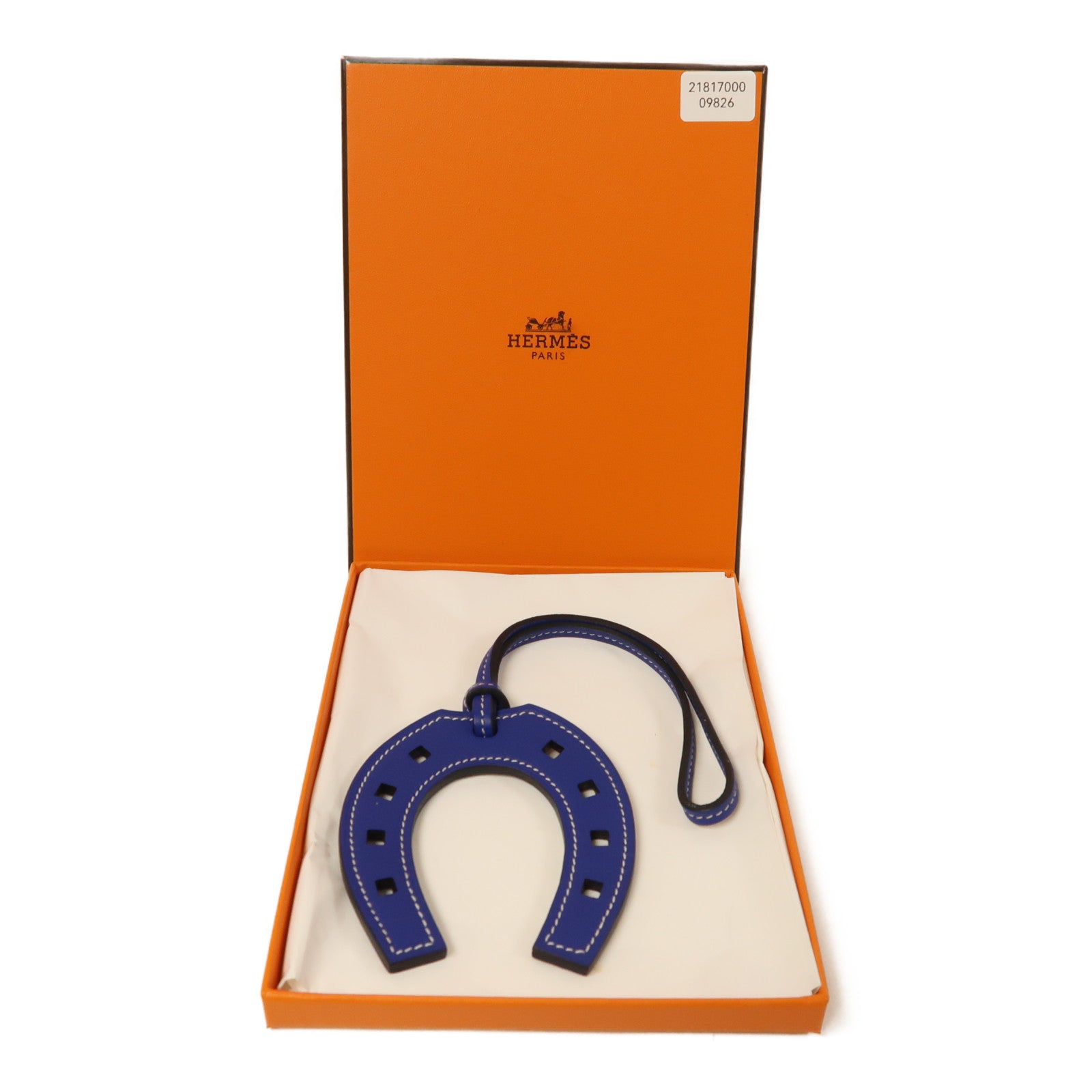 HERMES Swift皮革Paddock Horse Shoe掛飾藍色