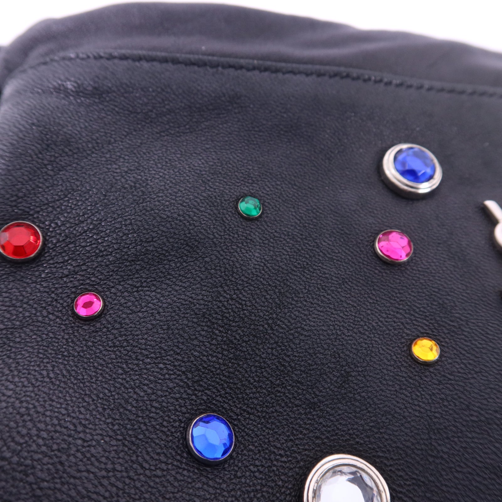 SAINT LAURENT 羊皮皮革Gem Stud Embellished Teddy銀扣鏈帶肩背袋