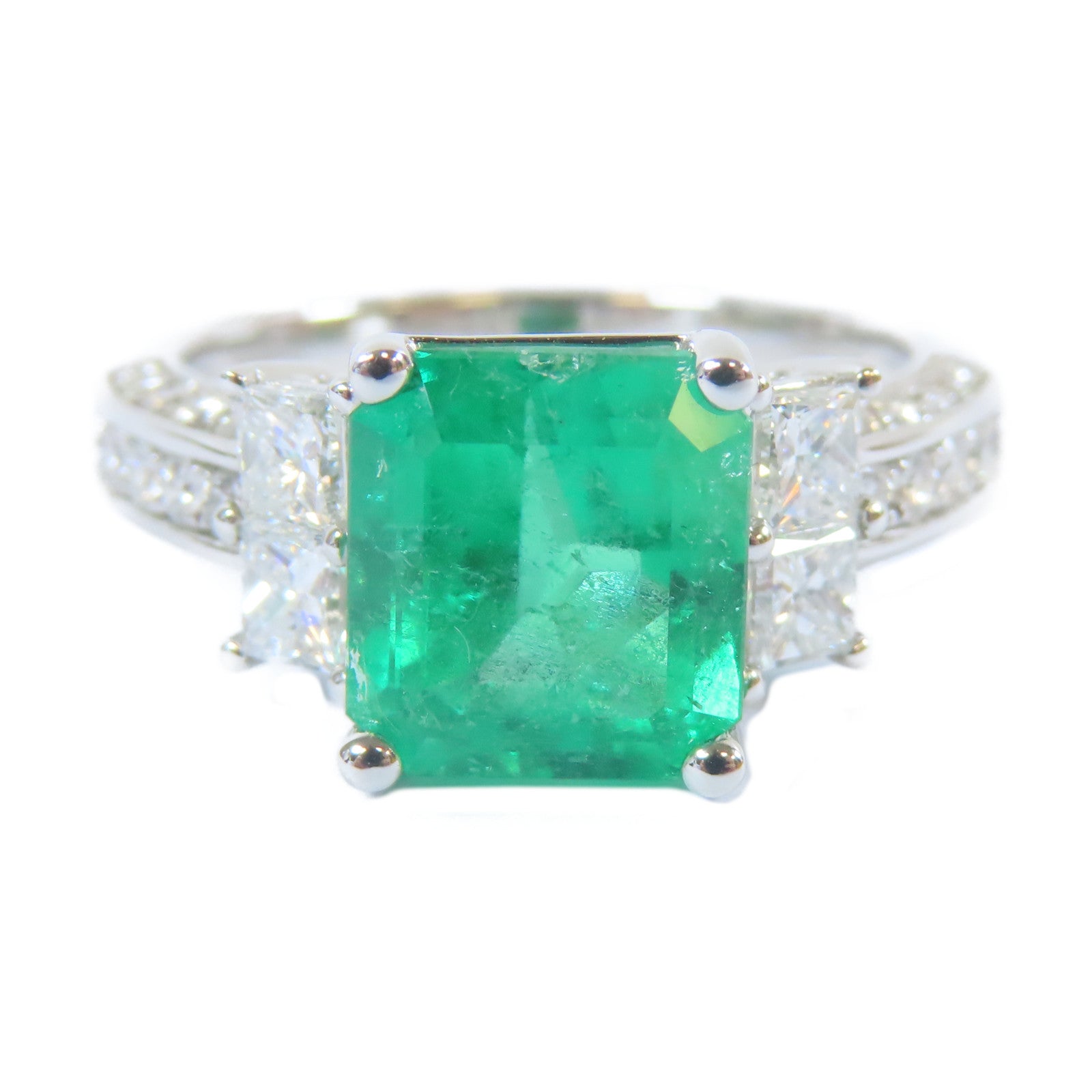 JEWELRY 【激減優惠】PT950白金Ring2.40ct綠寶石/0.80ct鑽石戒指US#6