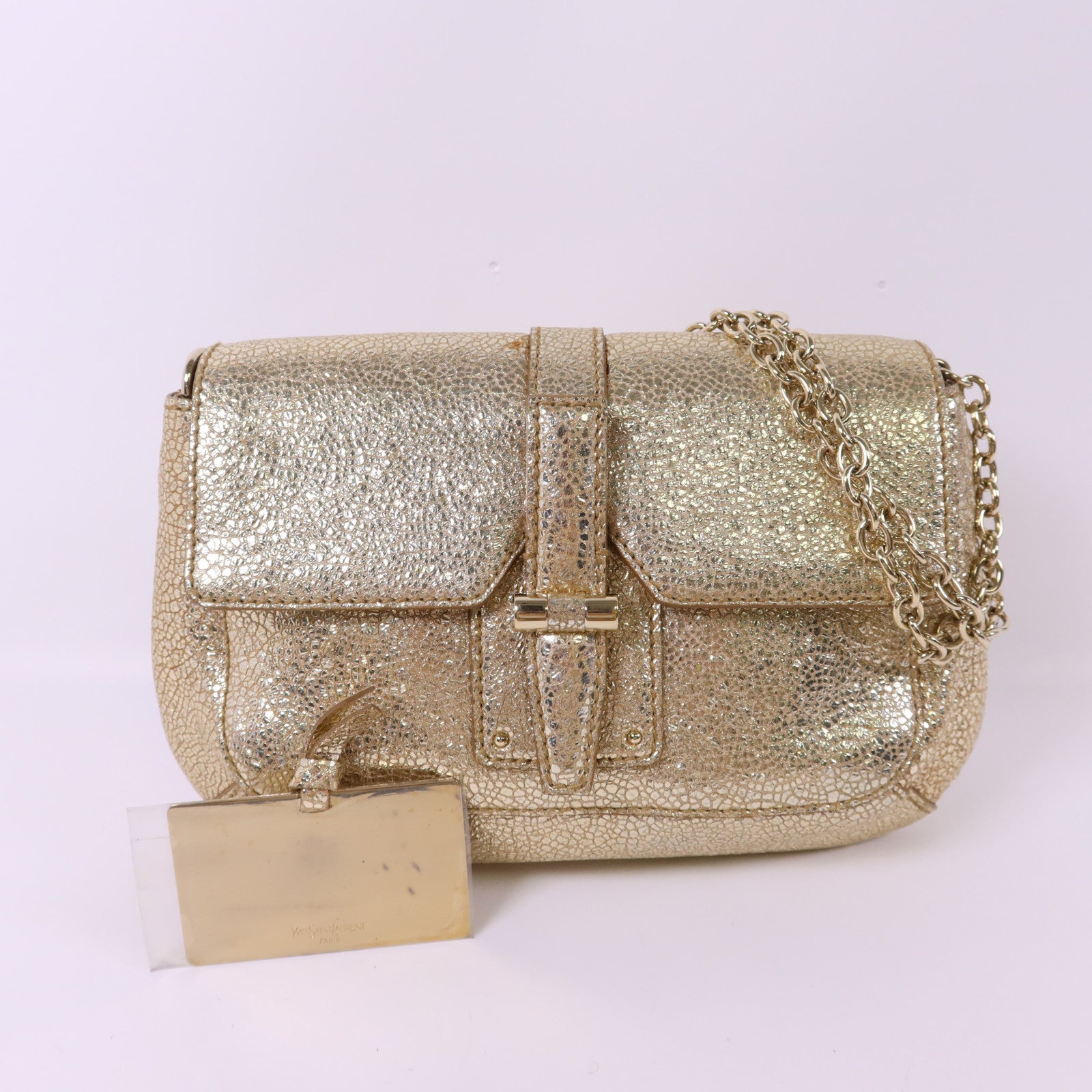 YVES SAINT LAURENT 牛皮皮革Chain Shoulder Bag金扣鏈帶肩背袋