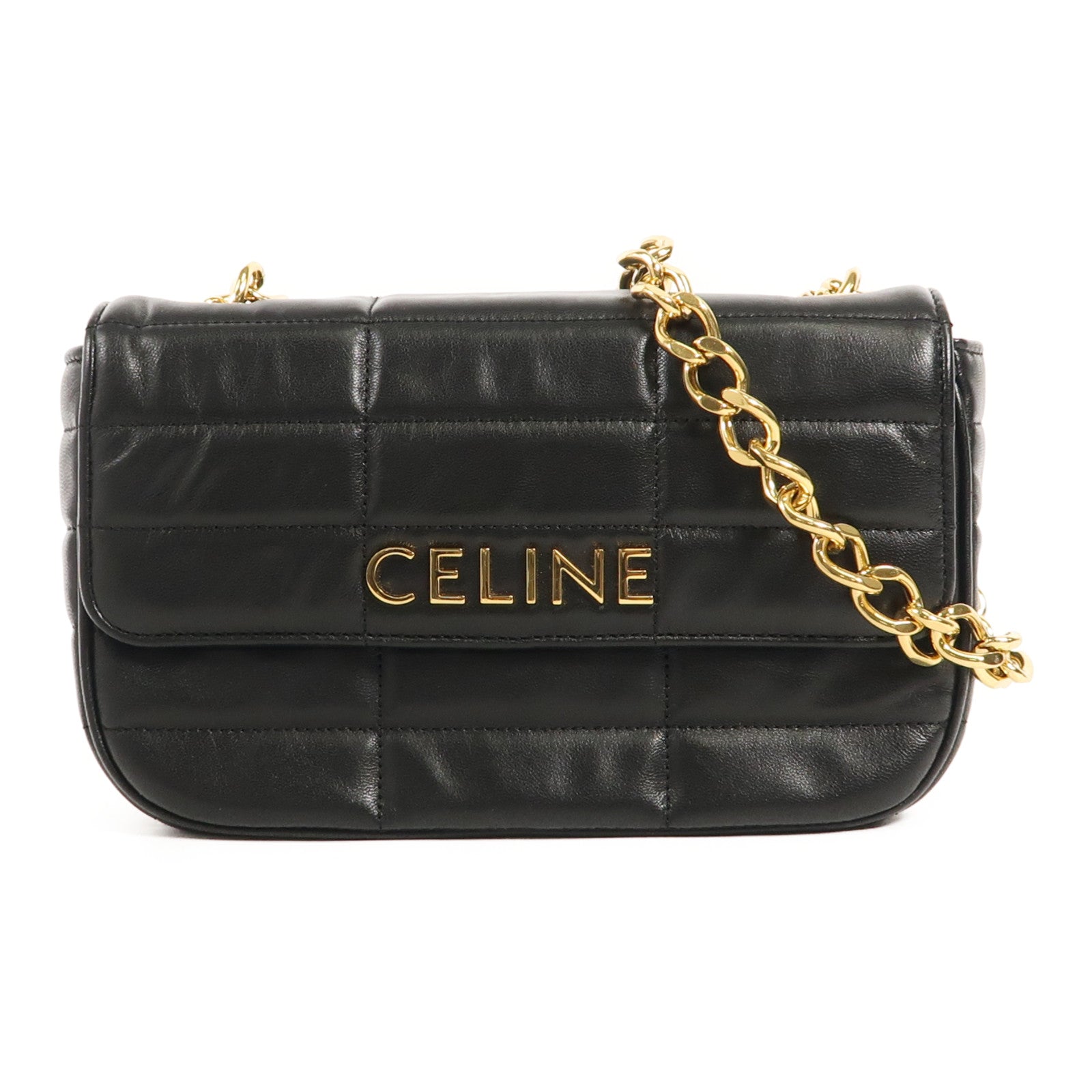 CELINE 牛皮皮革Matelasse Bag金扣鏈帶肩背袋