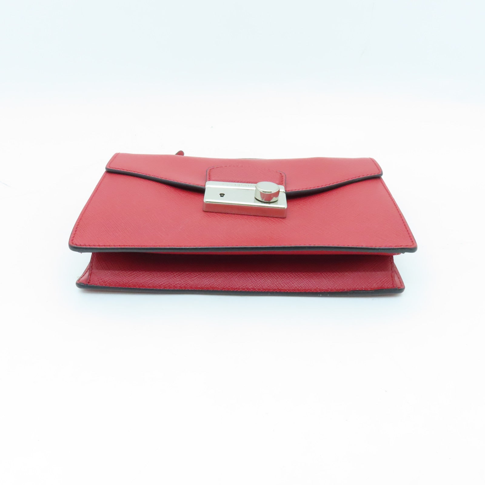 PRADA cowhide leather Shoulder Bag silver buckle handle shoulder bag red
