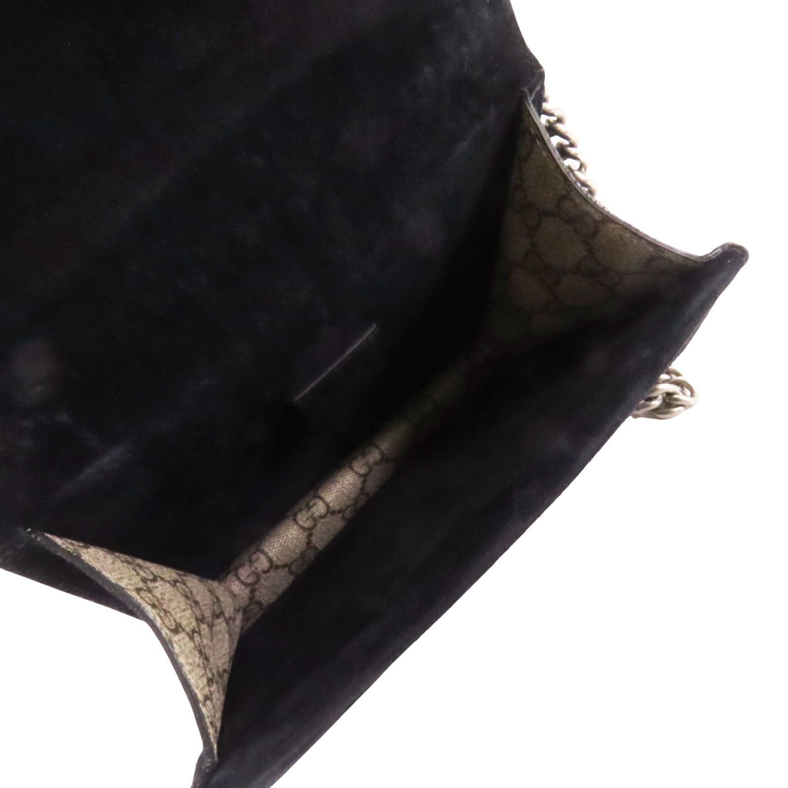 GUCCI 塗層帆布Dionysus GG Supreme Mini銀扣鏈帶肩背袋