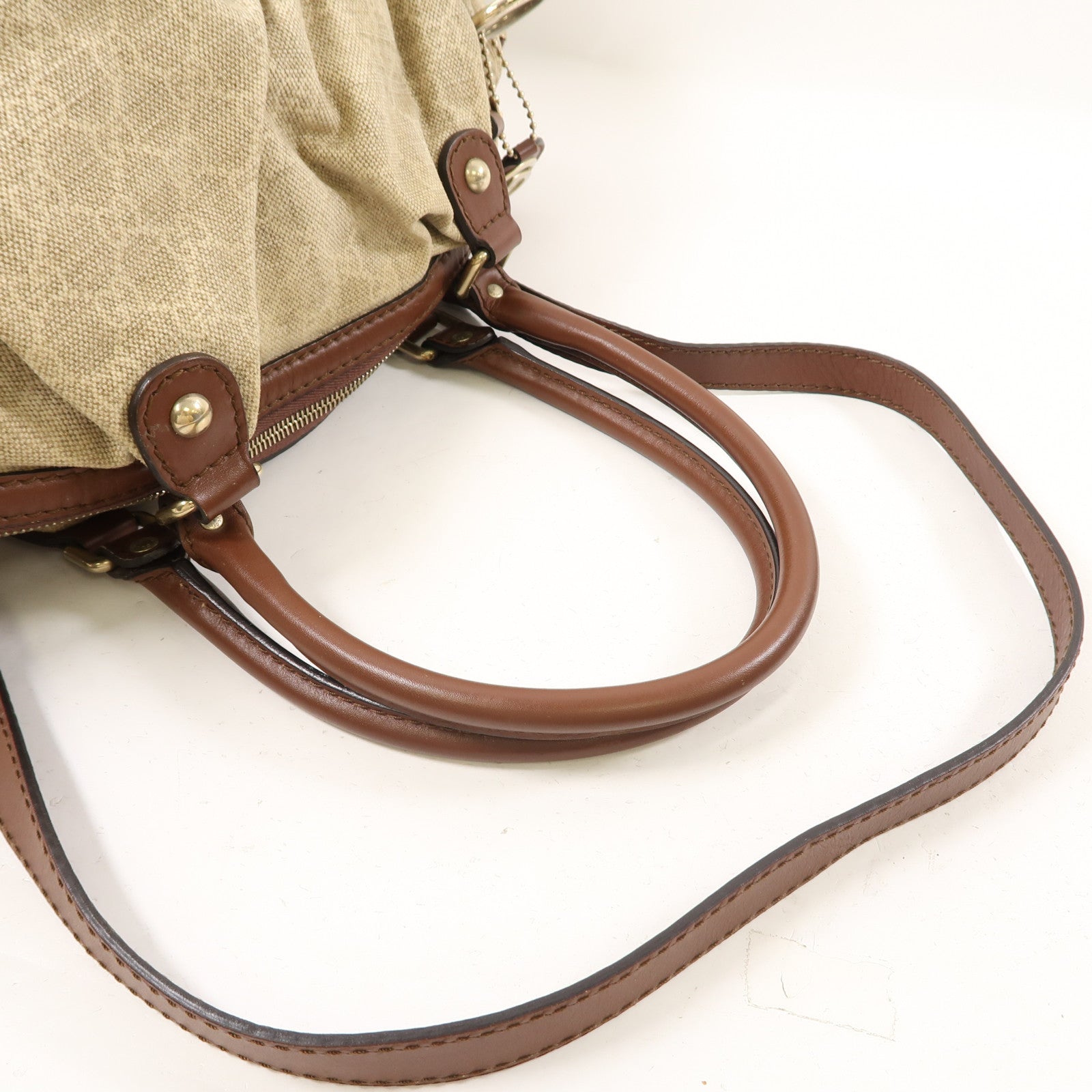 GUCCI 帆布Sukey Hobo金扣手挽肩背兩用袋棕色