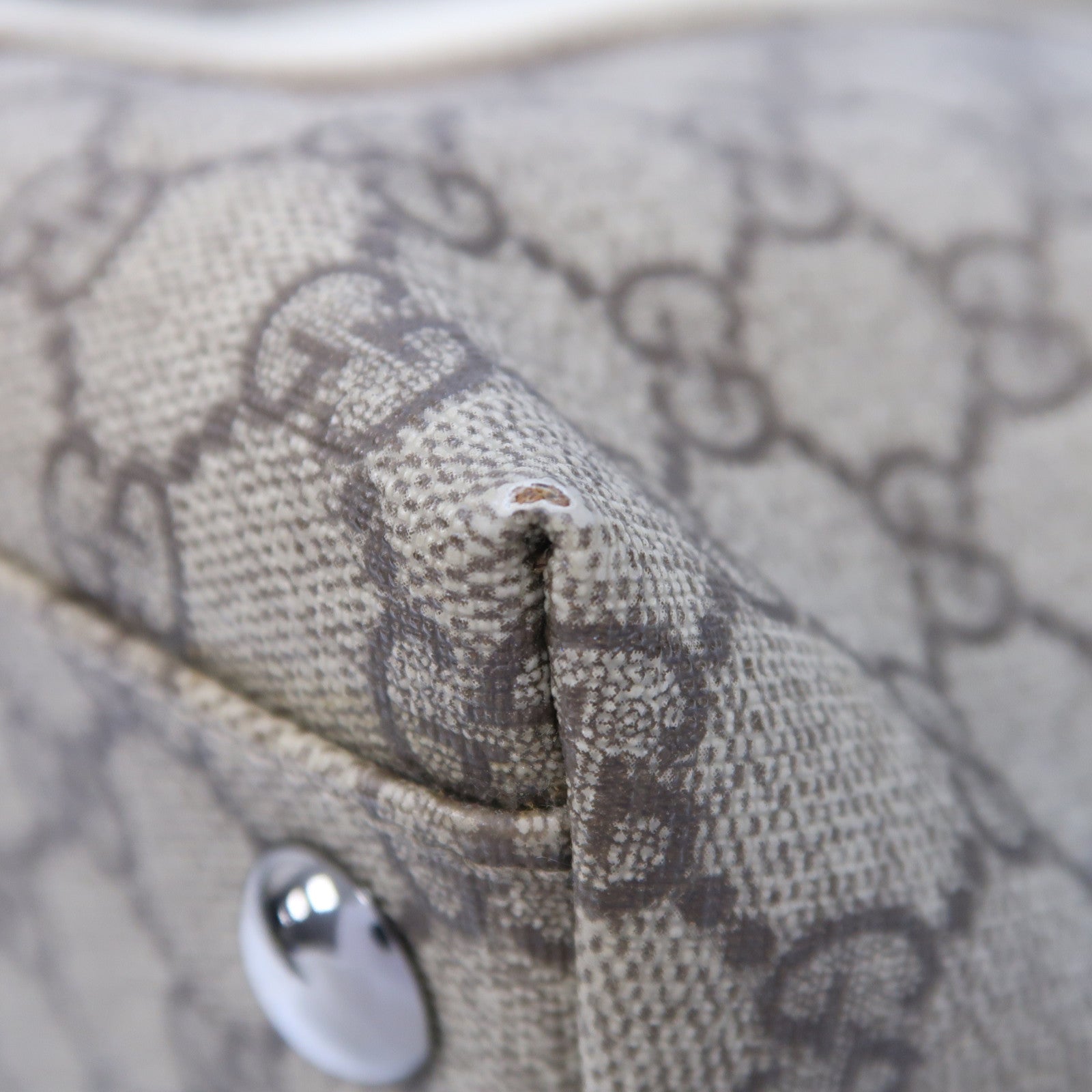 GUCCI 塗層帆布Tote Bag銀扣肩背袋啡色/白色