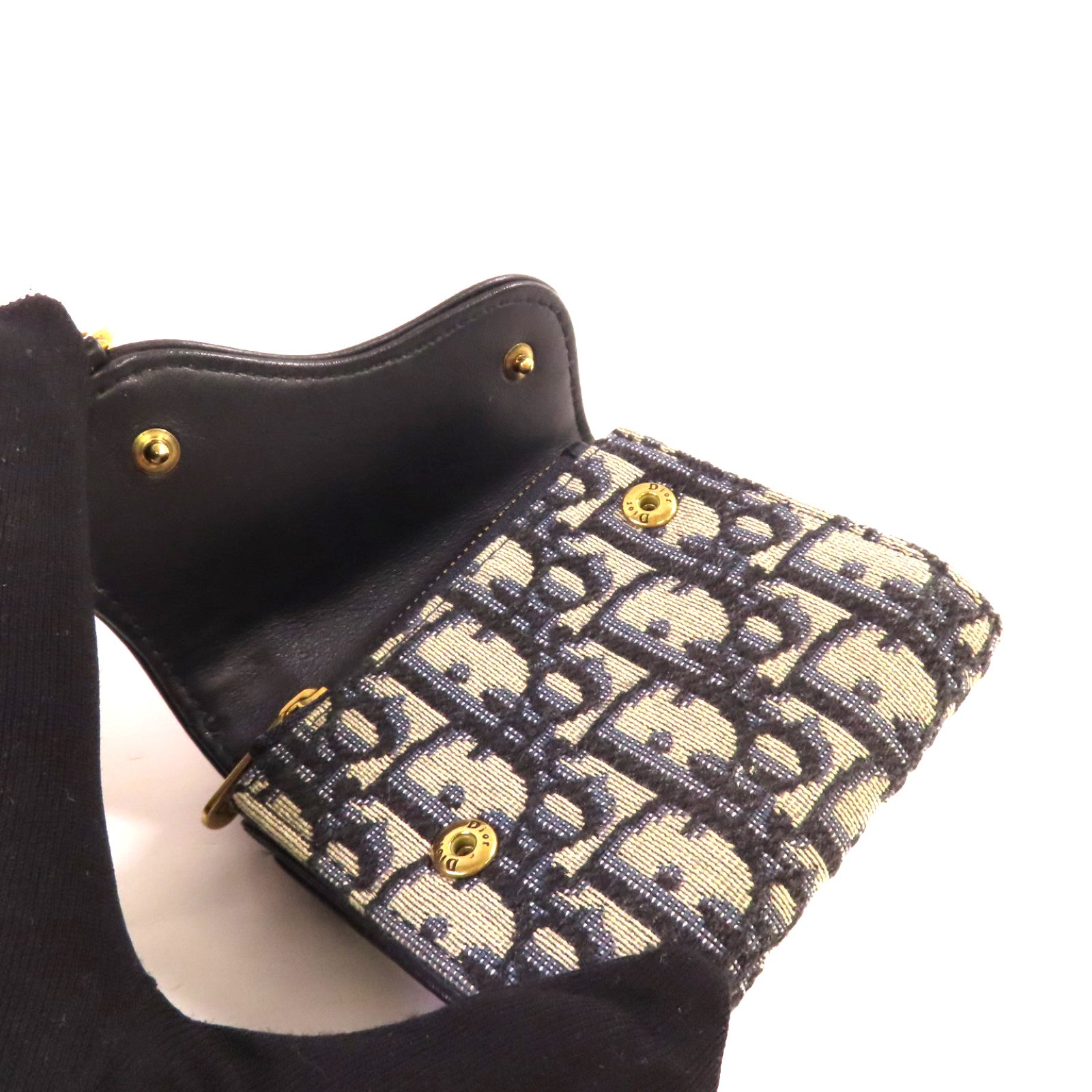 Dior Oblique帆布Short Wallet金扣短錢包藍色