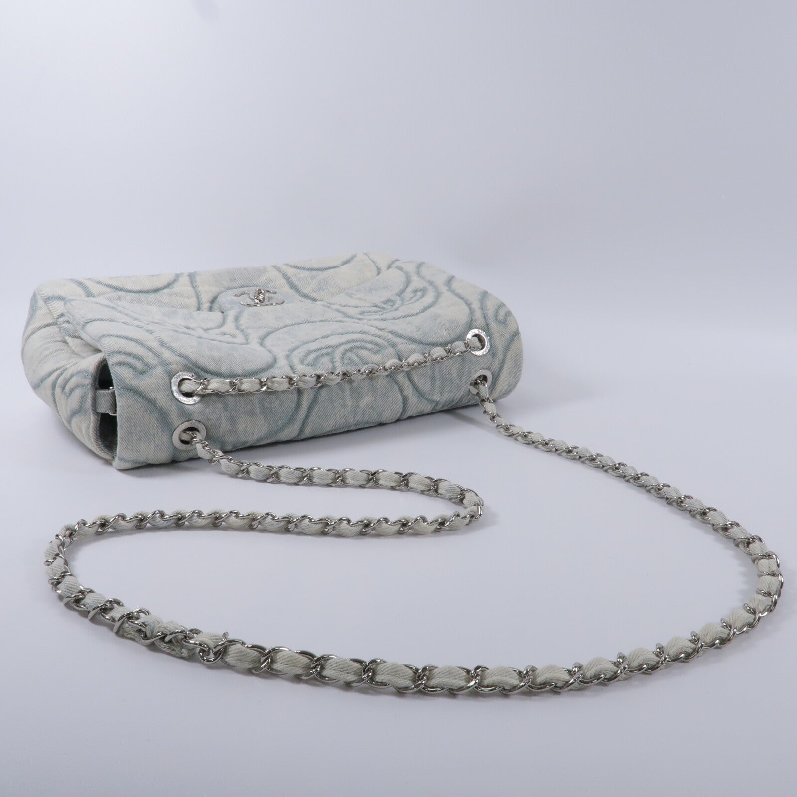CHANEL 牛仔布Chain Shoulder鏈帶肩背袋