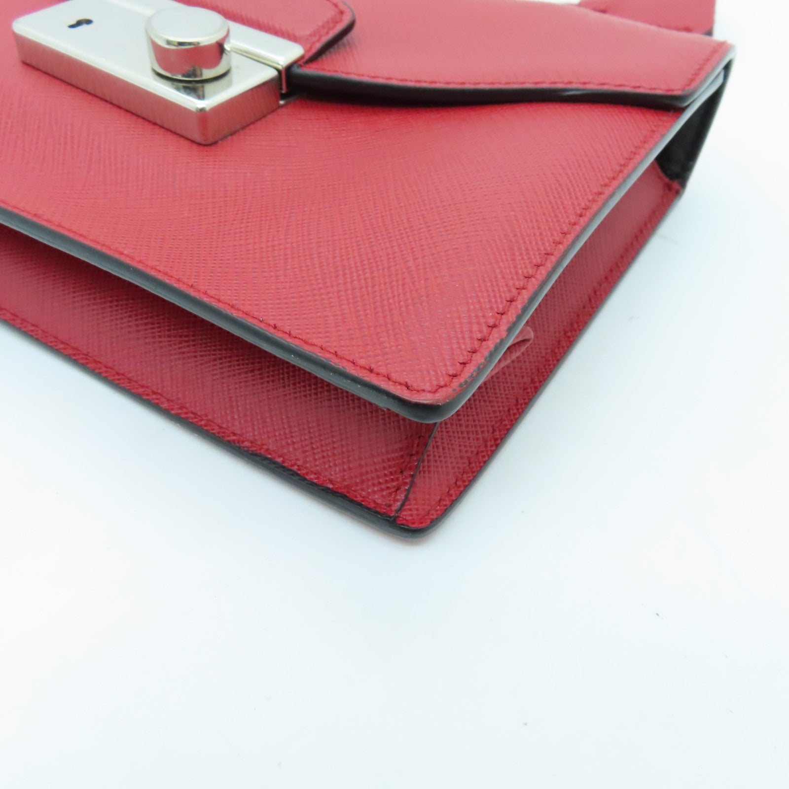 PRADA cowhide leather Shoulder Bag silver buckle handle shoulder bag red