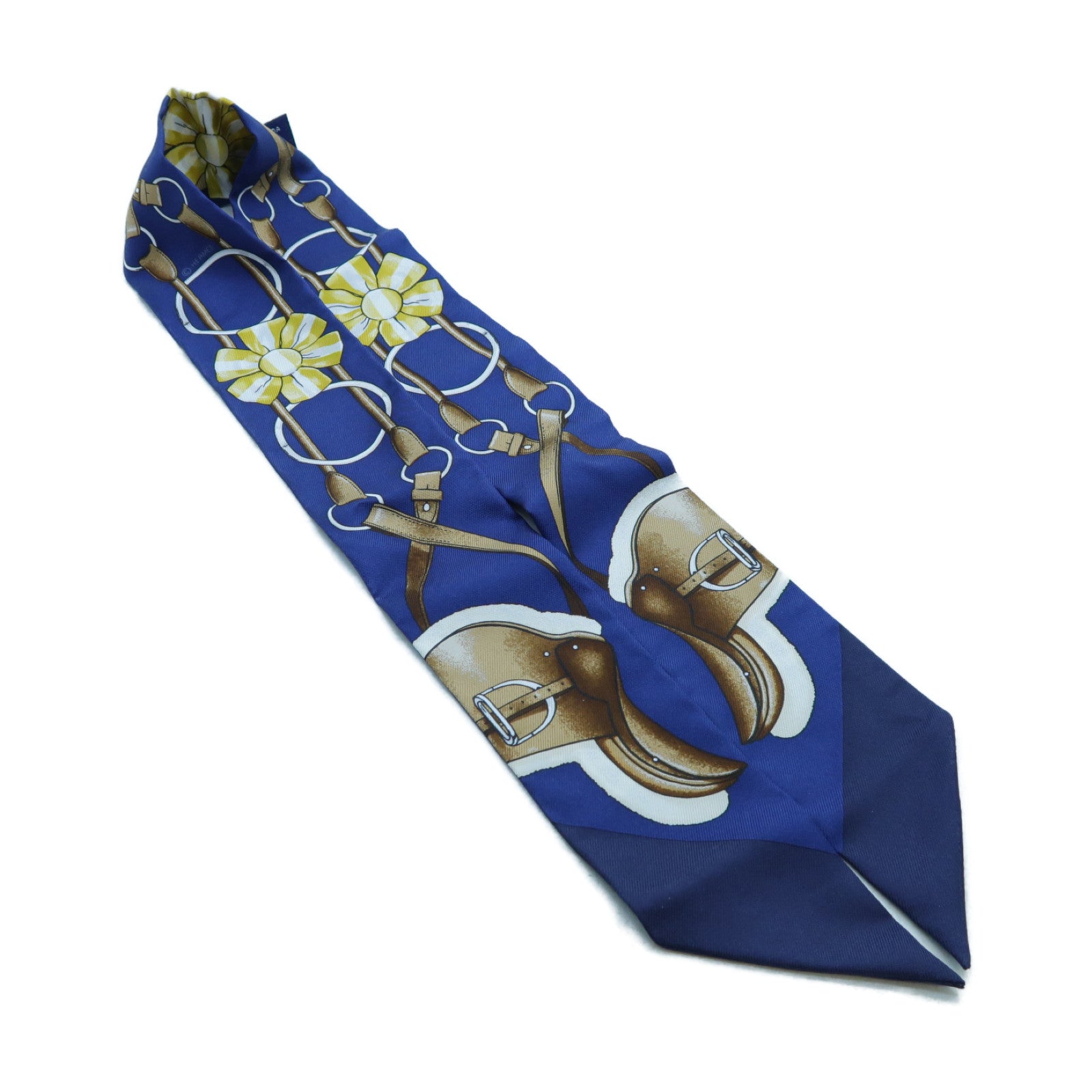 HERMES 【激減優惠】絲質Twilly絲巾深藍色/啡色/金色