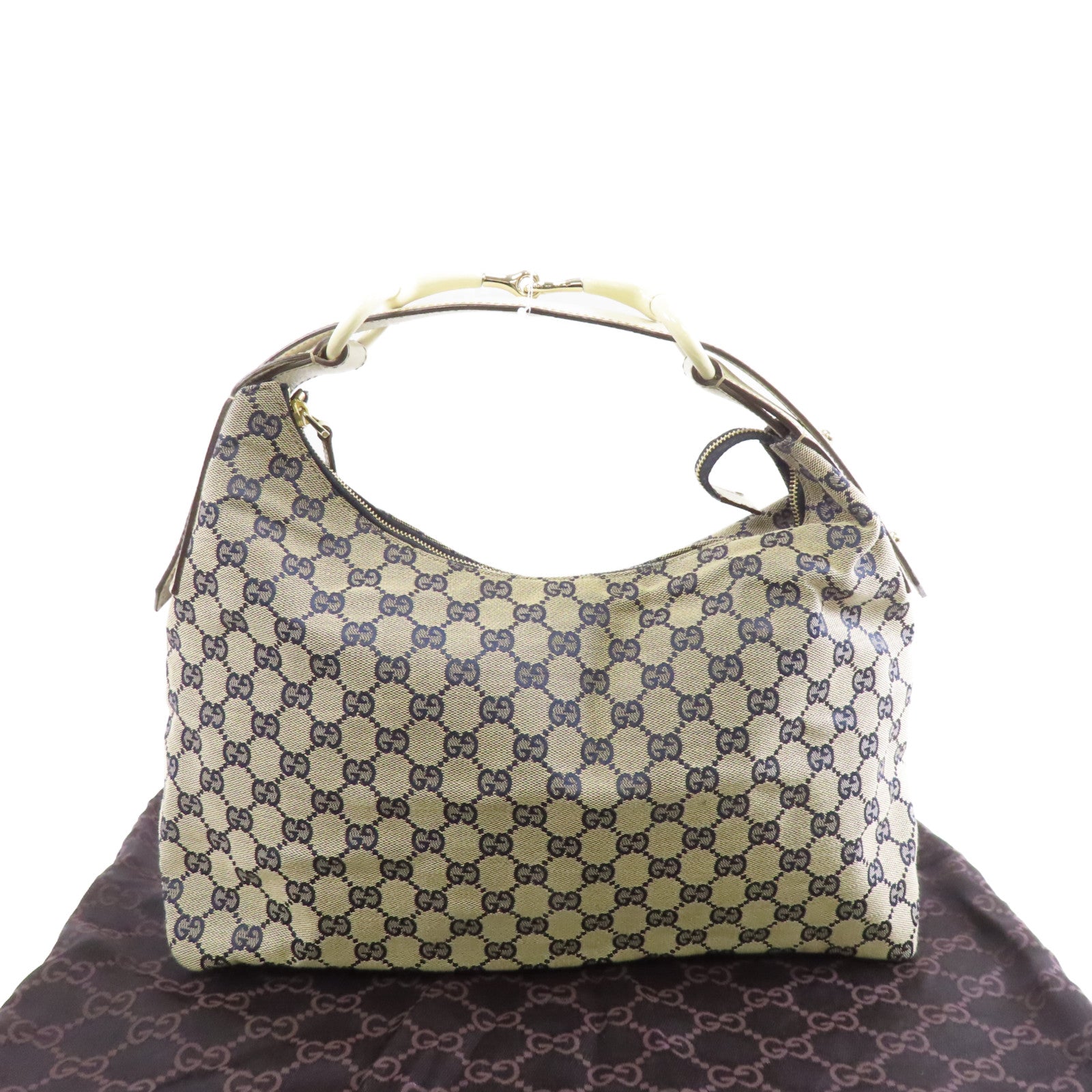 GUCCI 帆布/皮革Shoulder Bag銀扣肩背袋藍色/白色