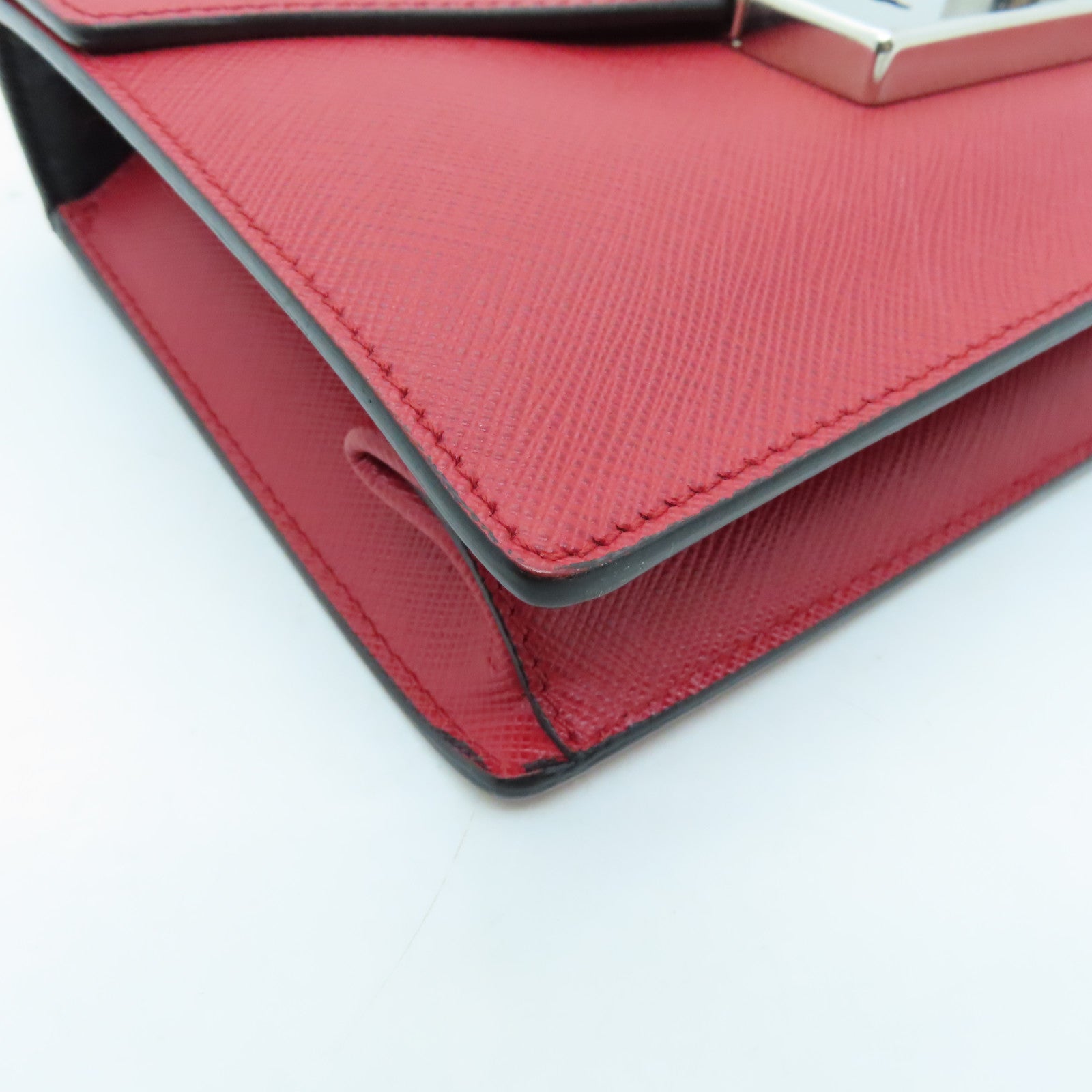 PRADA cowhide leather Shoulder Bag silver buckle handle shoulder bag red