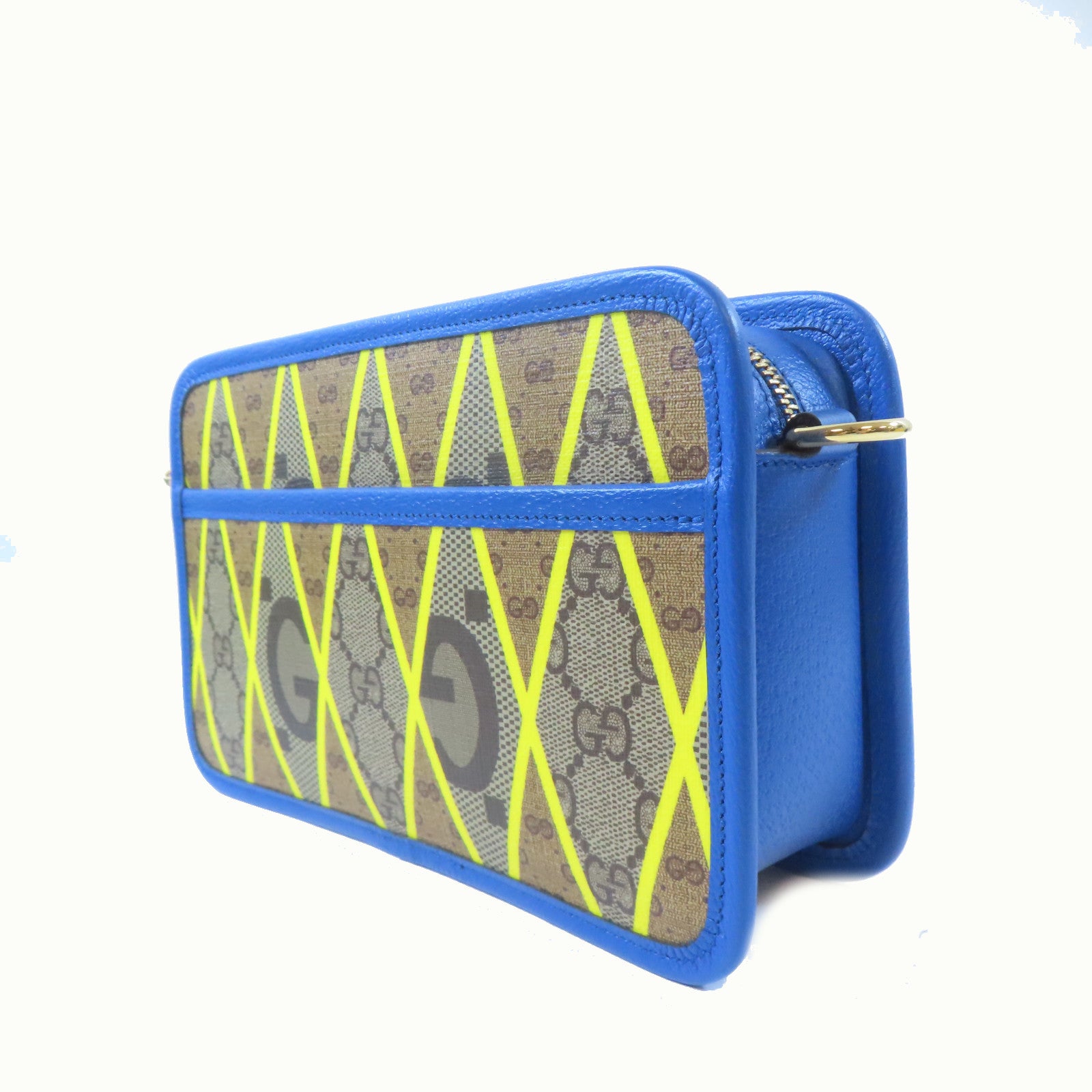GUCCI 【激減優惠】塗層帆布Shoulder Bag金扣肩背袋啡色/藍色