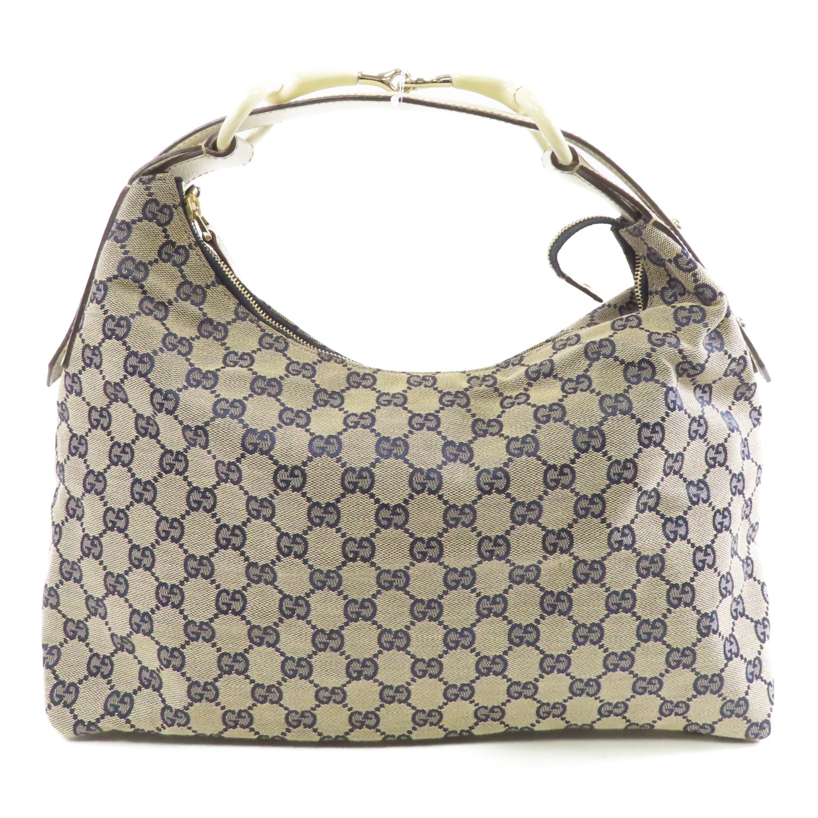 GUCCI 帆布/皮革Shoulder Bag銀扣肩背袋藍色/白色