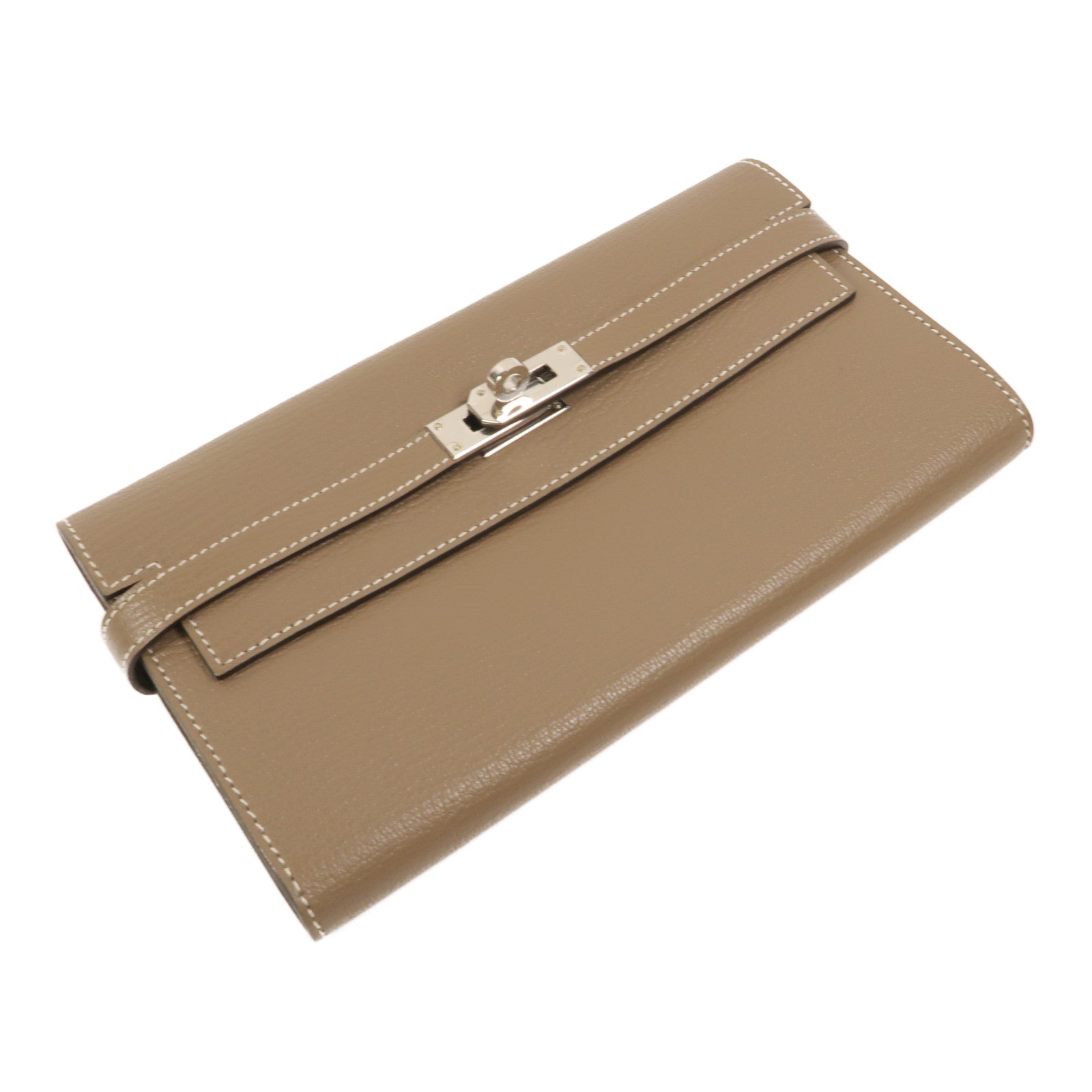 HERMES Chevre皮革Kelly Wallet長錢包Etoupe