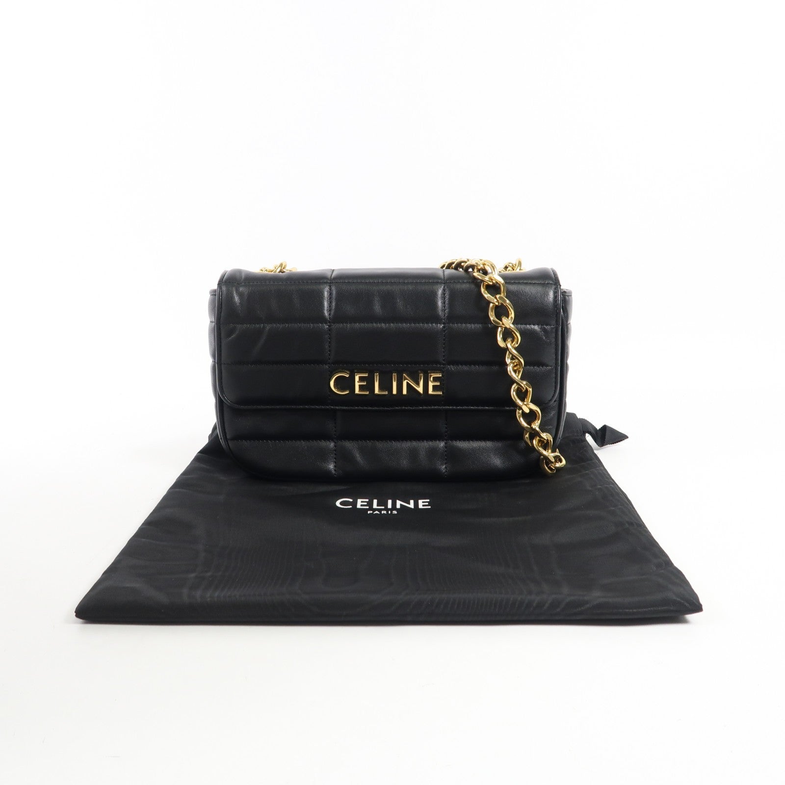 CELINE 牛皮皮革Matelasse Bag金扣鏈帶肩背袋