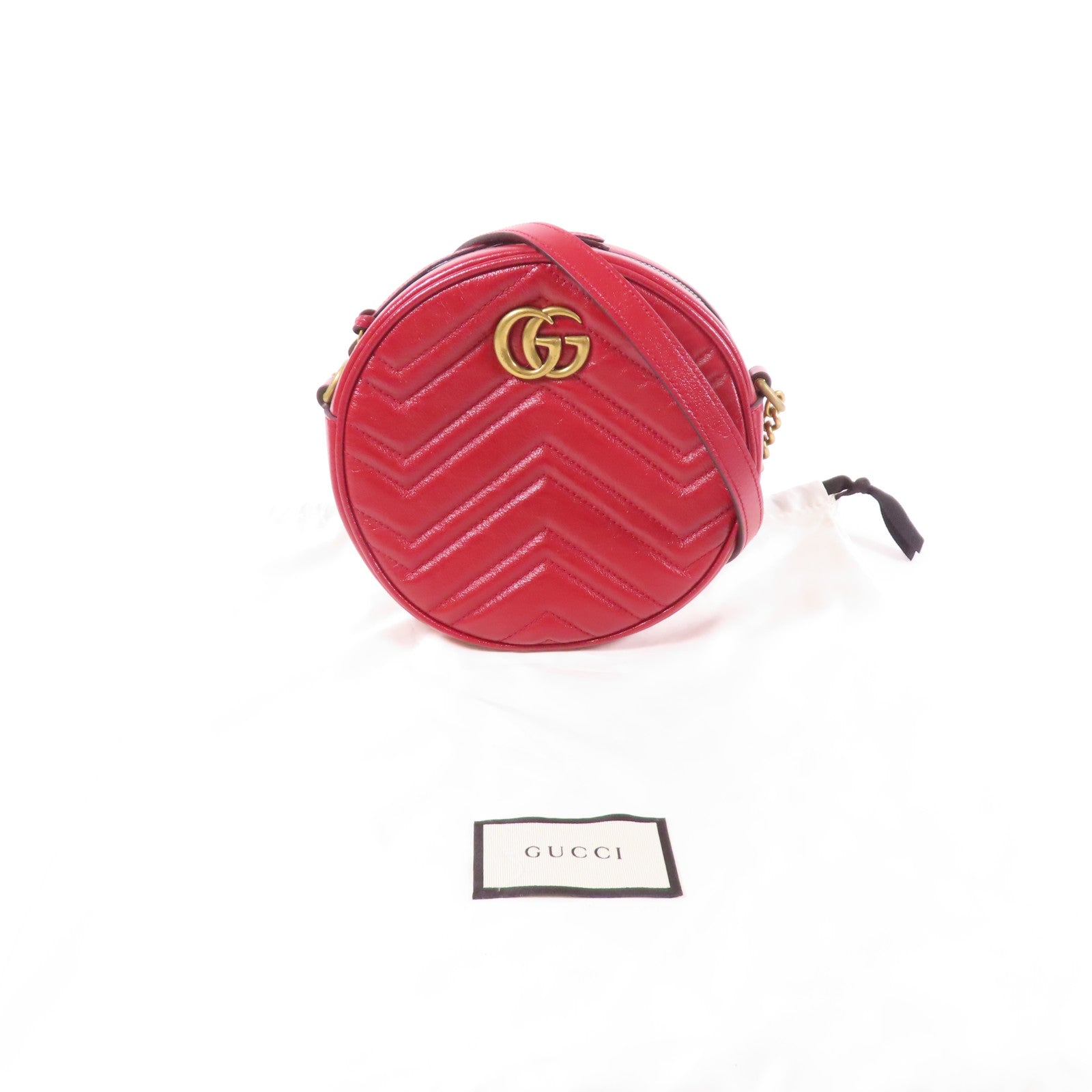 GUCCI GHW GG Marmont Chain Shoulder Bag 550154 Calfskin Leather Red