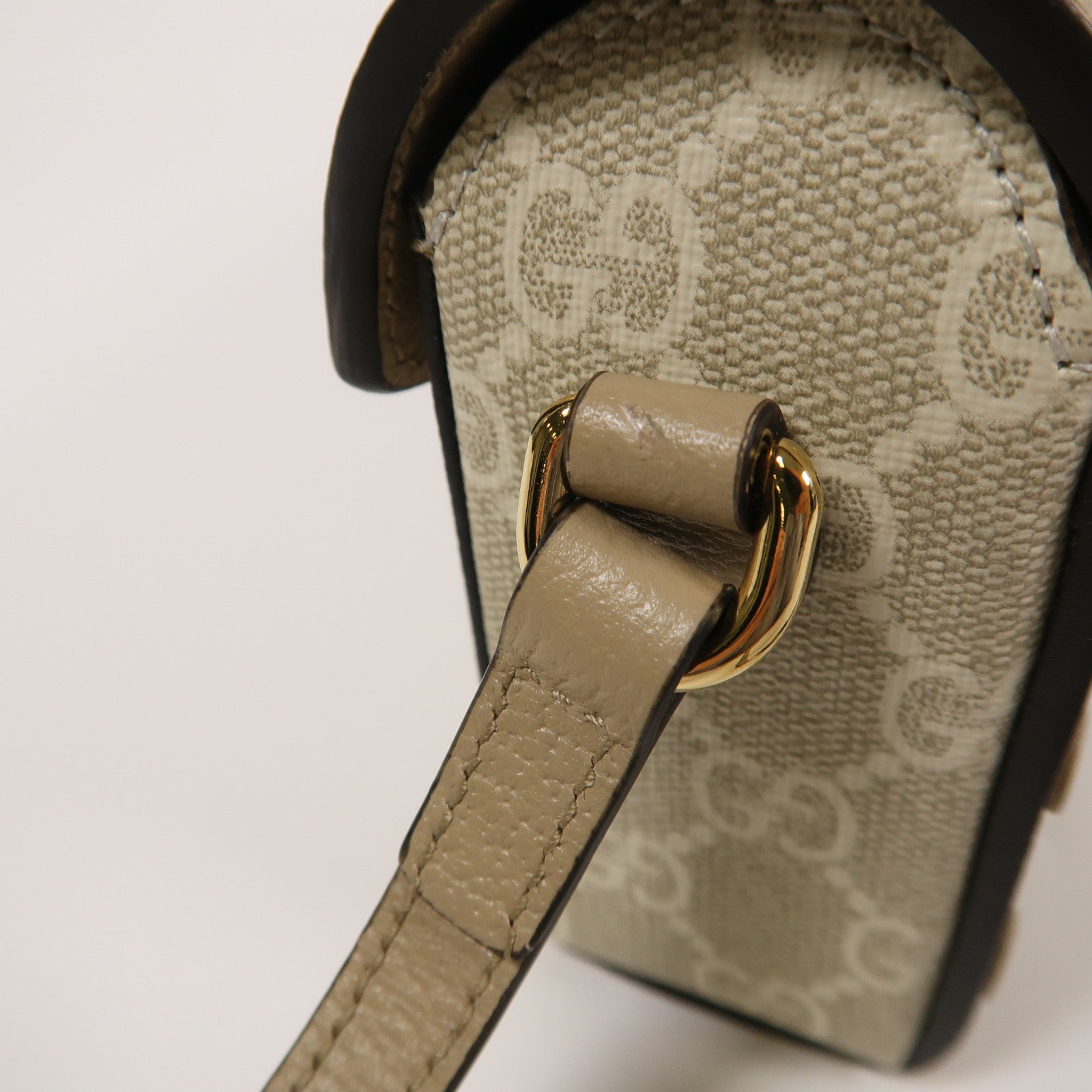 GUCCI 塗層帆布Horsebit 1955 Mini金扣肩背袋啡色/米色