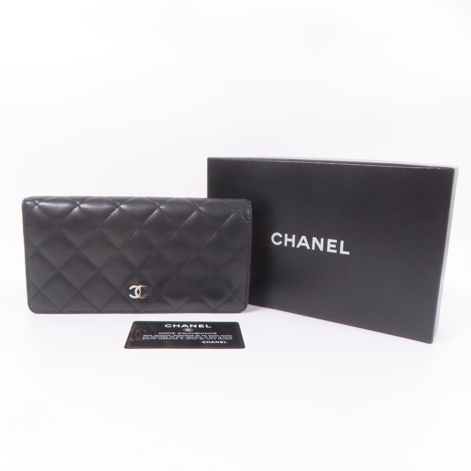 CHANEL CC SHW Long Wallet Lambskin Leather Black