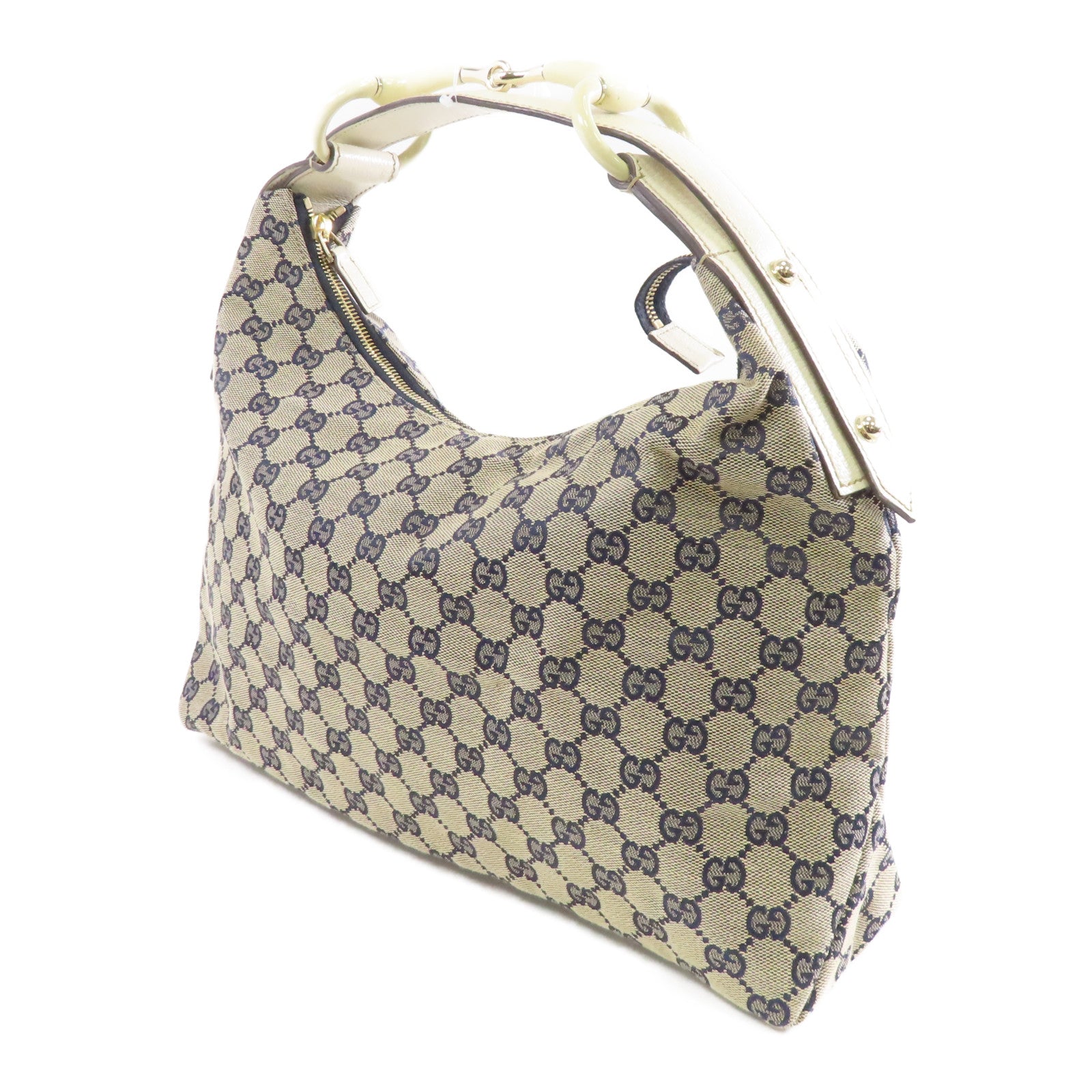 GUCCI 帆布/皮革Shoulder Bag銀扣肩背袋藍色/白色