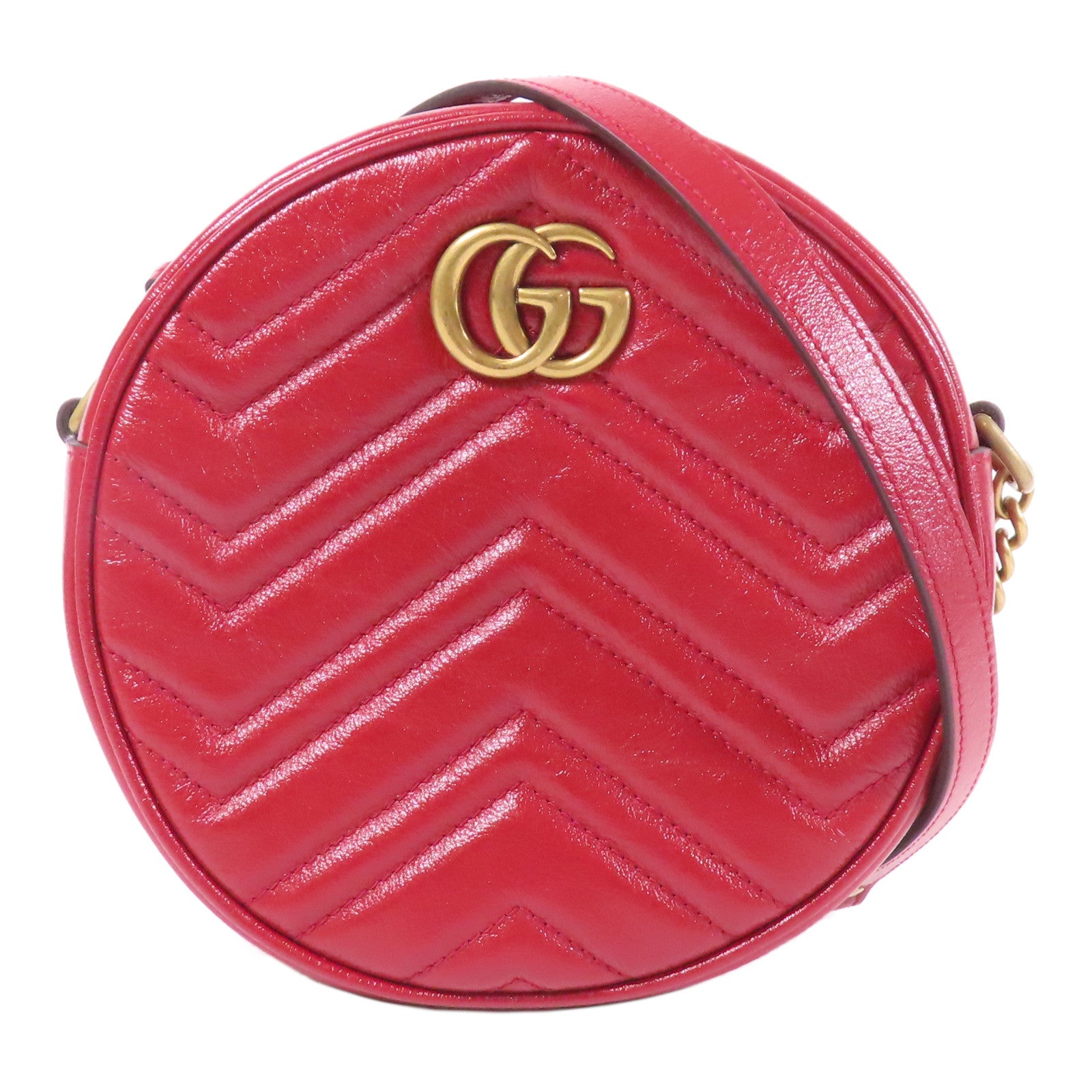 GUCCI GHW GG Marmont Chain Shoulder Bag 550154 Calfskin Leather Red