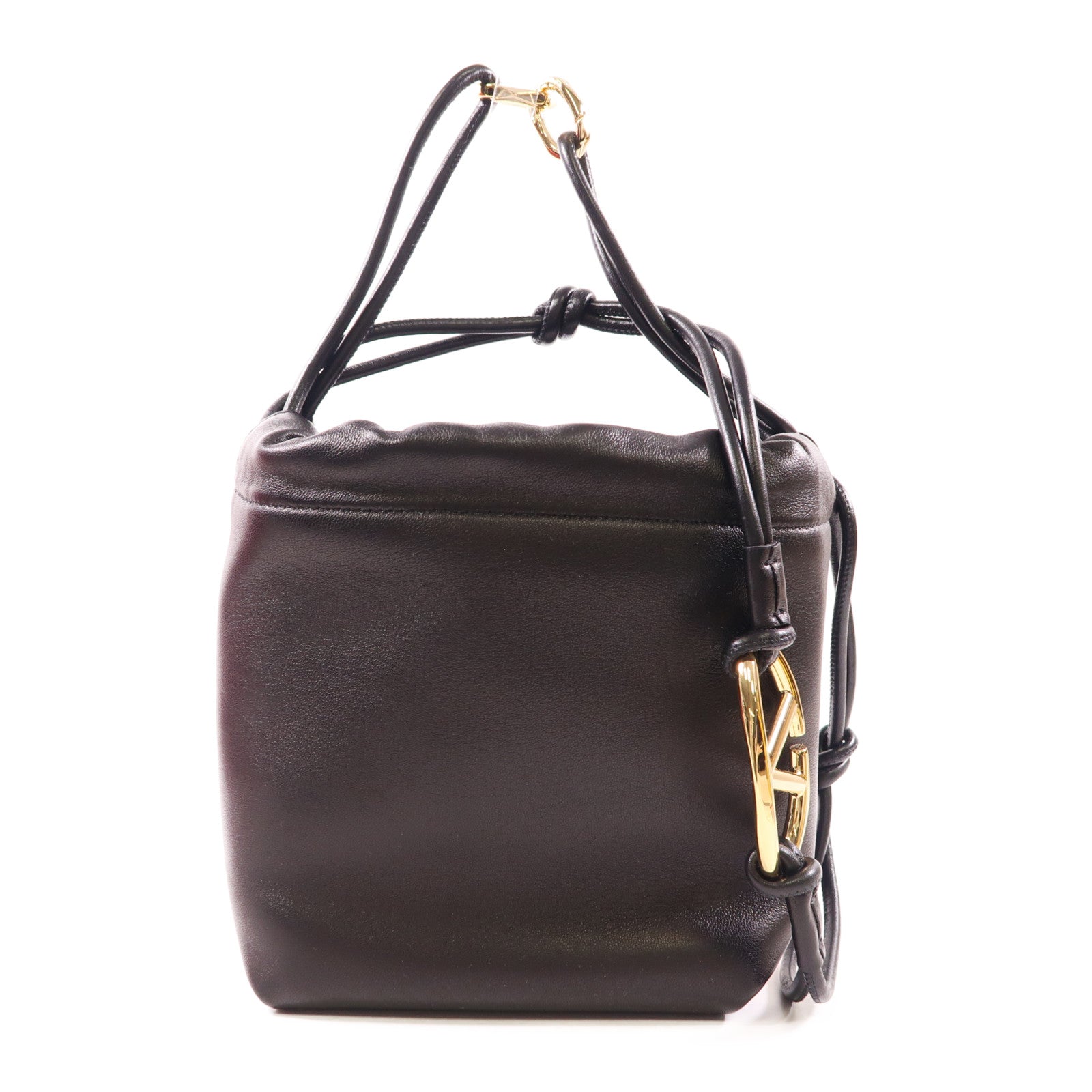 Valentino GHW V Logo Pouf Mini Bucket Shoulder Bag Lambskin Leather Black