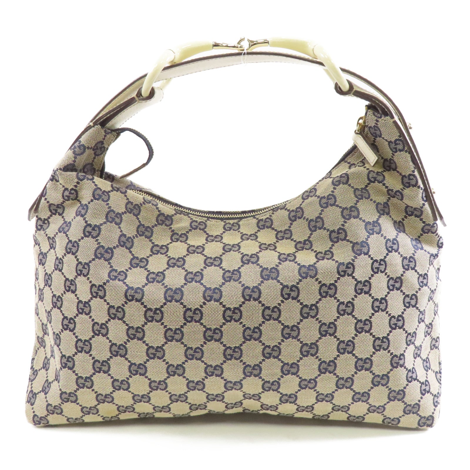 GUCCI 帆布/皮革Shoulder Bag銀扣肩背袋藍色/白色