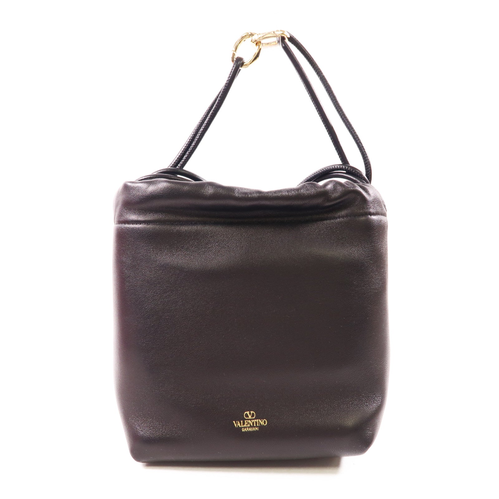 Valentino GHW V Logo Pouf Mini Bucket Shoulder Bag Lambskin Leather Black