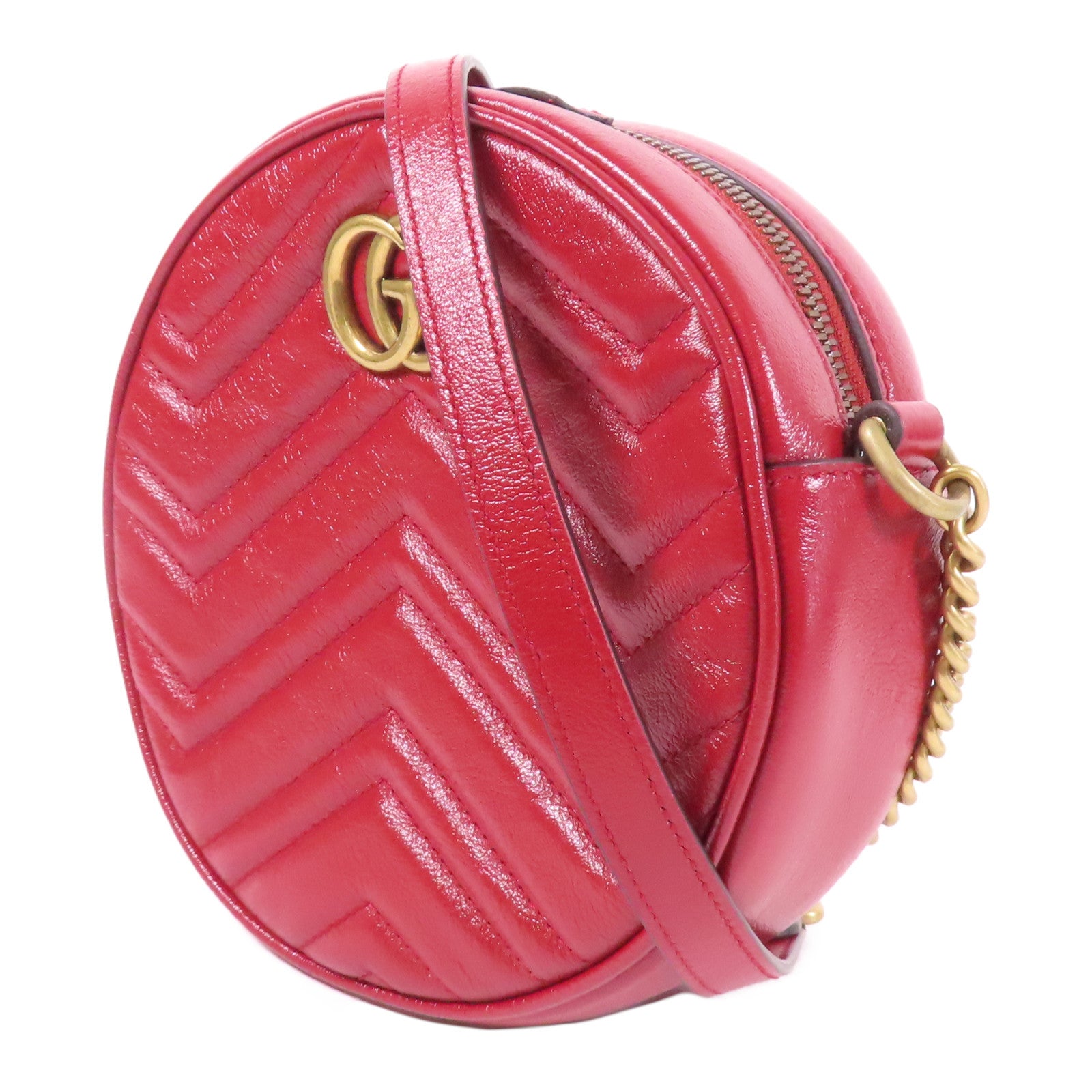 GUCCI GHW GG Marmont Chain Shoulder Bag 550154 Calfskin Leather Red