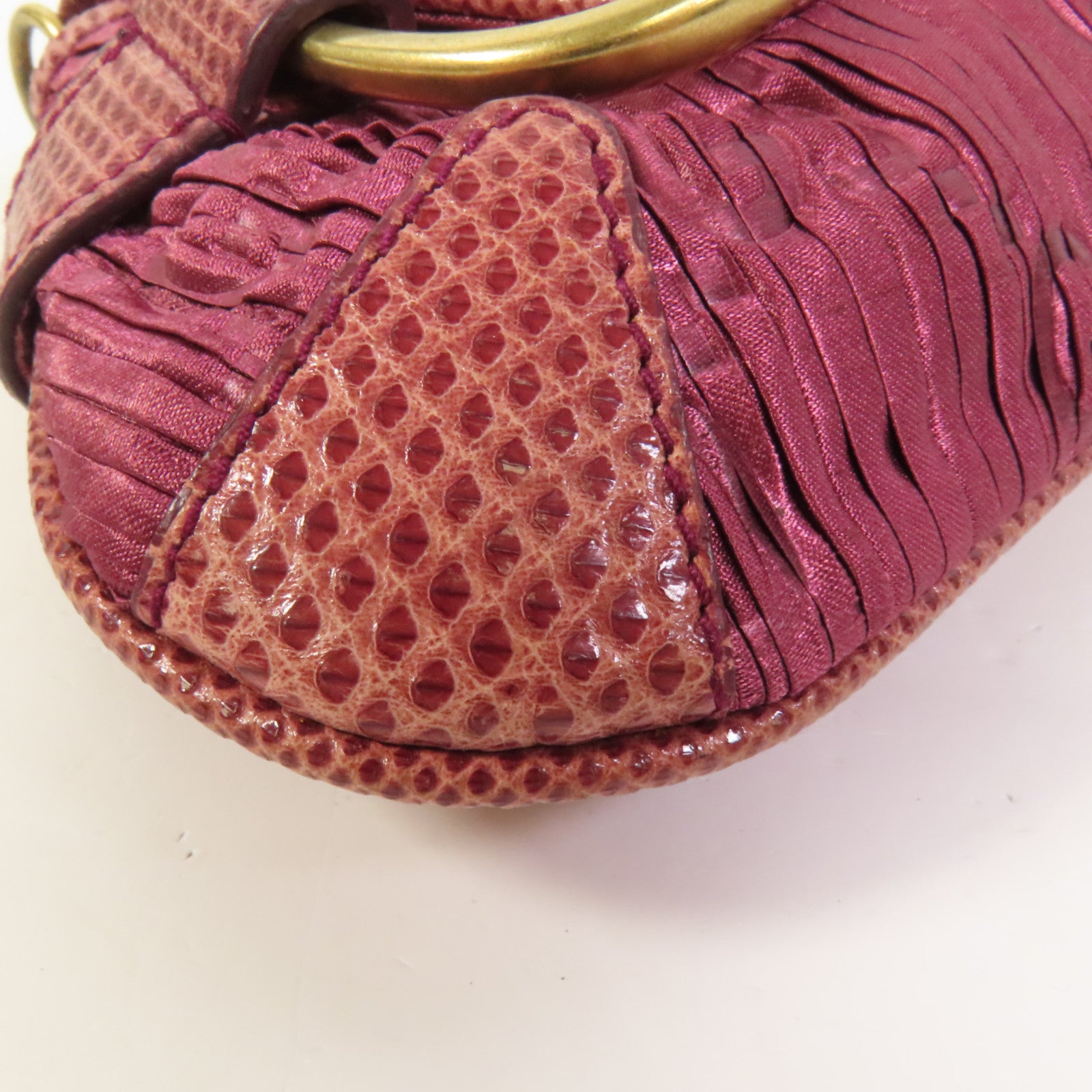 GUCCI 絲質/蜥蜴皮革Horsebit 1955金扣肩背袋