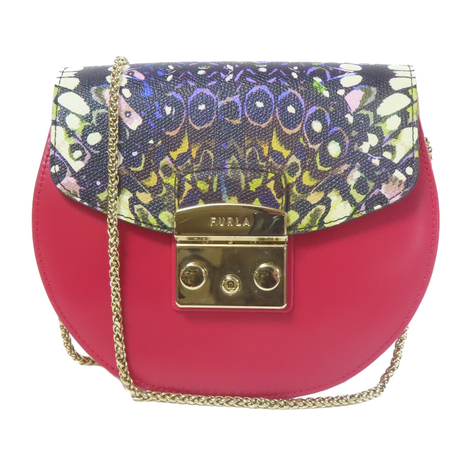 Furla 【激減優惠】牛皮皮革Shoulder Bag金扣鏈帶肩背袋紅色